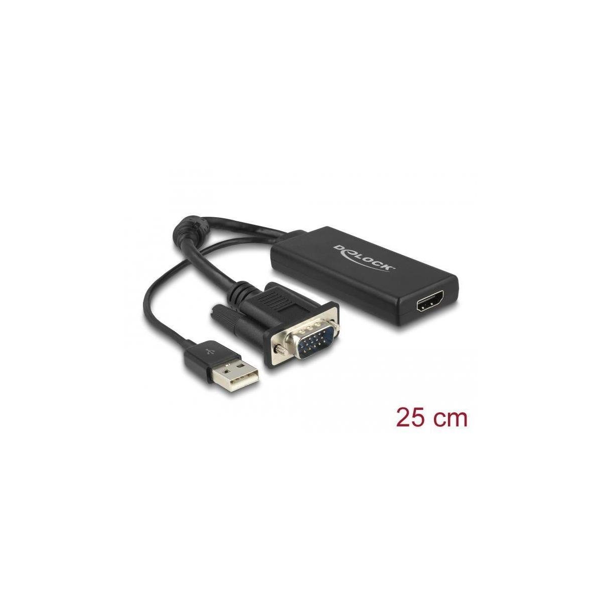 Delock VGA zu HDMI Adapter mit Audio schwarz Computer-Kabel, VGA, HDMI (25,00 cm)