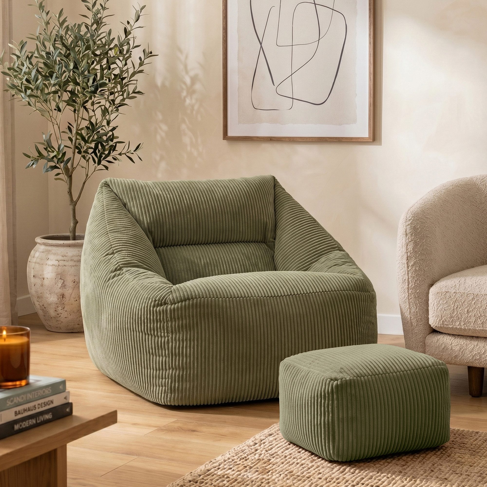 icon Sitzsack Riesen Sessel aus Cord Flauschig „Natalia" mit Hocker (Spar-Set, 1 x Sitzsack-Sessel, 1 x Fußhocker), Sitzsack XXL, Made in Germany, für Erwachsen – Bild 2 von 5