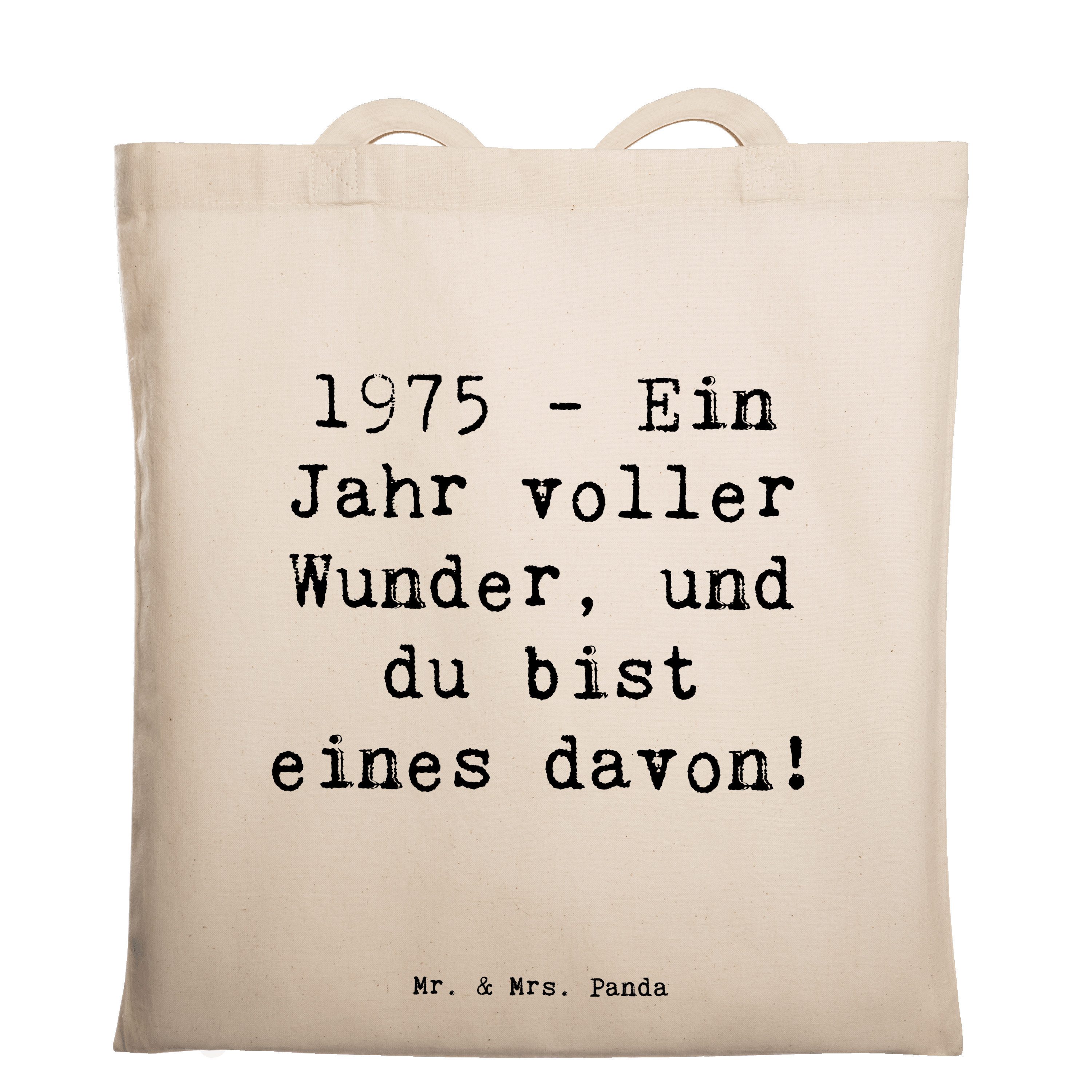 Mr. & Mrs. Panda Tragetasche Spruch 1975 Geburtstag Wunder - Weiß - Geschenk, 1975 feiern, Badetas (Packung, 1-tlg., Tragetasche 1975 Geburtstag), Lange Tragegriffe