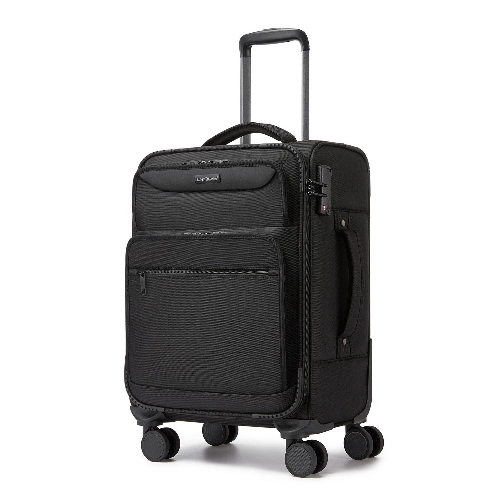 British Traveller Handgepäck-Trolley Stoffkoffer erweiterbar mit Frontfächern, 20% Extra-Volumen