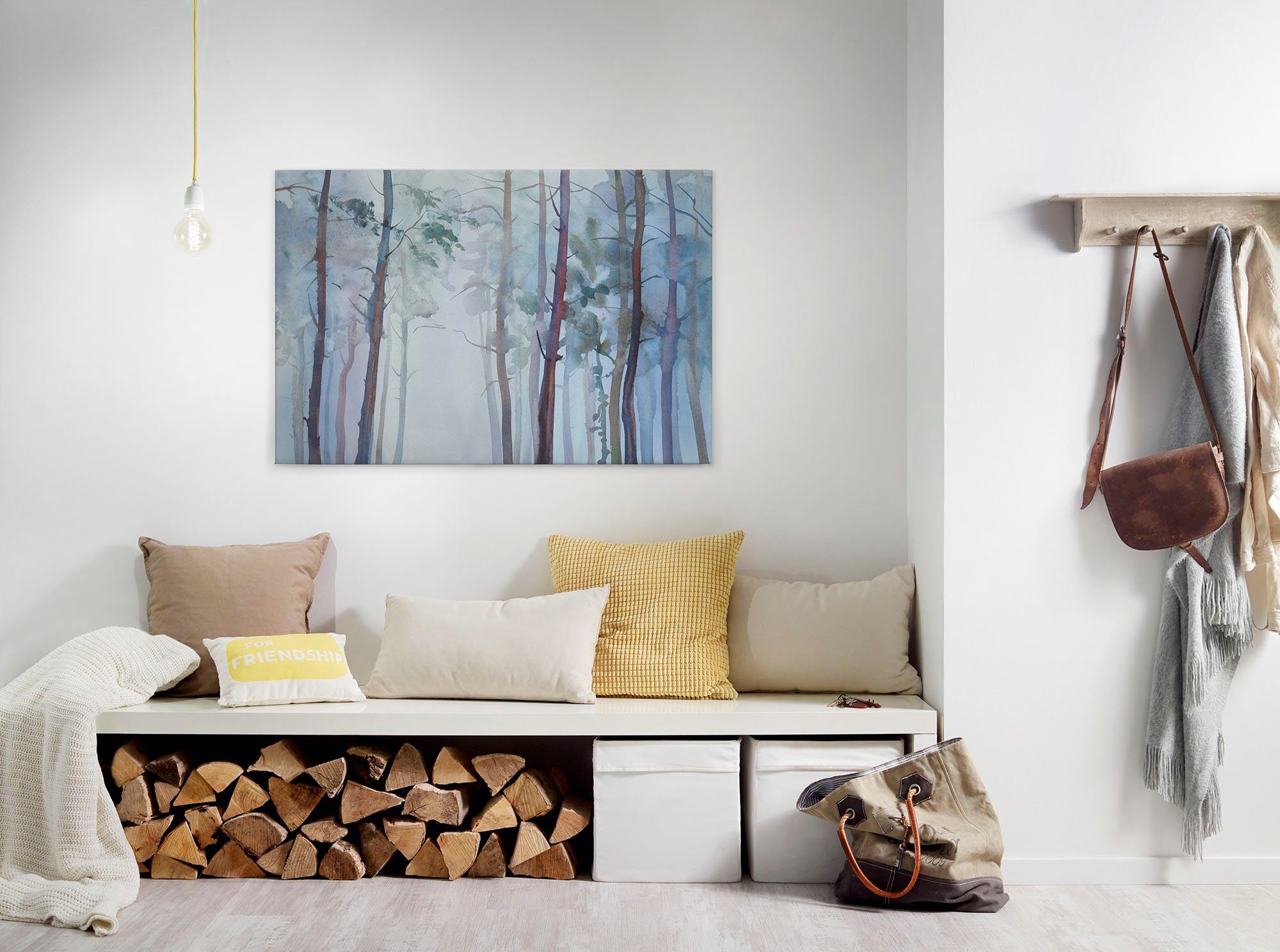 A.S. Création Leinwandbild Aquarelle Forest, Kinder, Kunst, Wald (1 St), Aquarell Bild Keilrahmen Wald Leinwand-Bild Wohnzimmer modern Wandbild