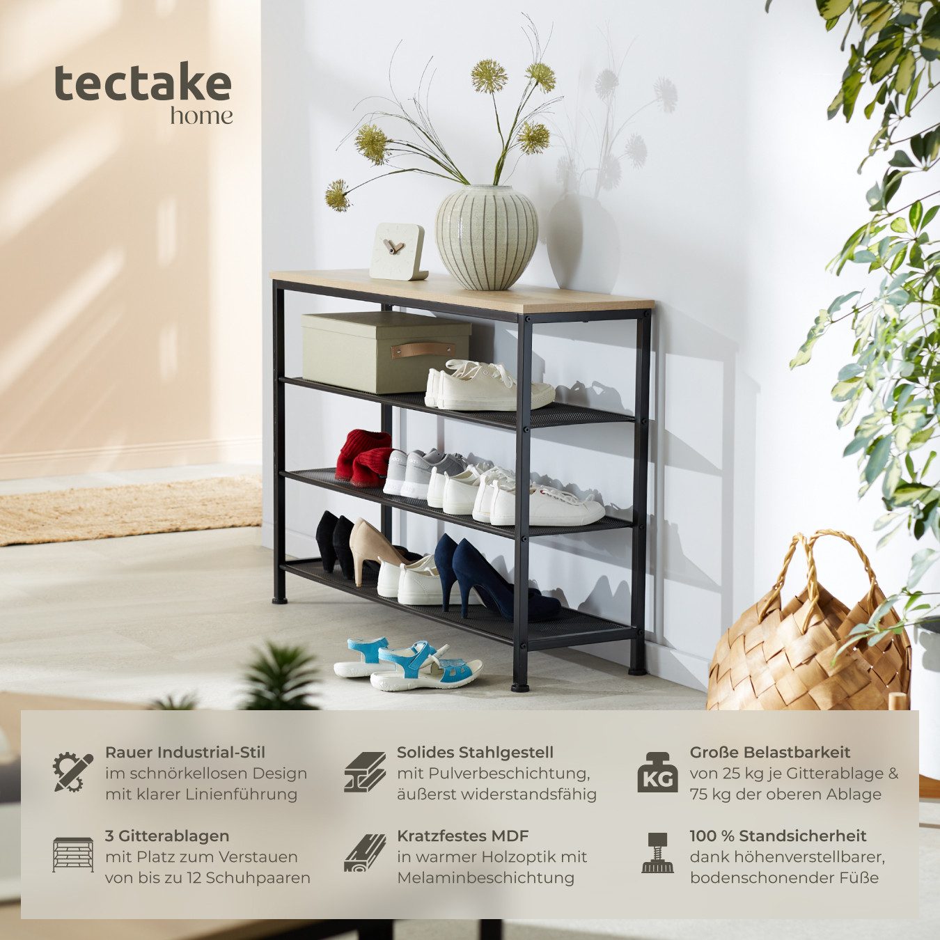 tectake Schuhregal Portsmouth, Set 1-tlg., Industrial Style günstig online kaufen