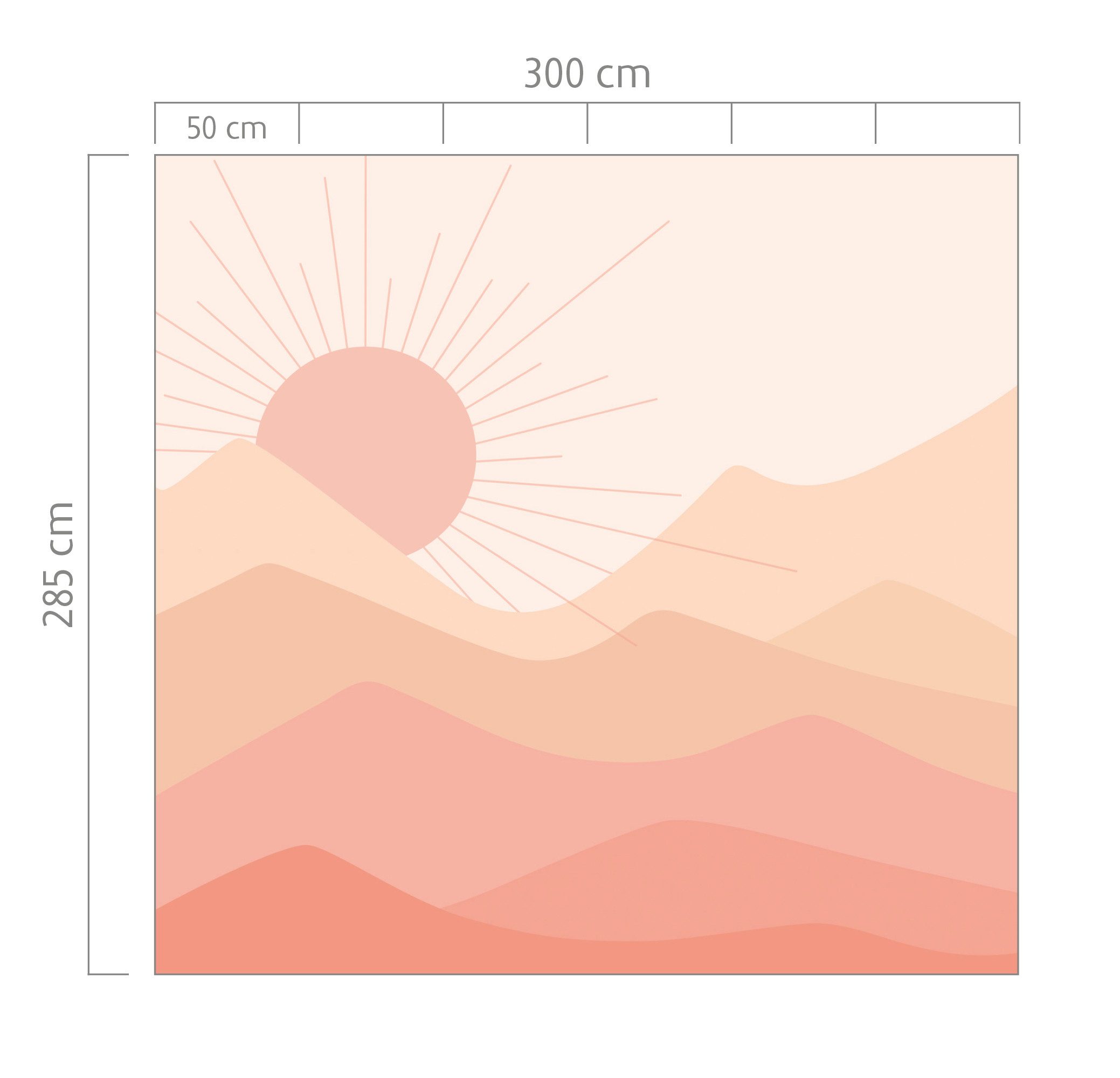 Rasch Fototapete Landschaft mit Bergen in Rosa, Roomblush Landscape RB369, glatt, modern, minimalistisch, grafisch, (1 Rolle, 1 St), Sonne