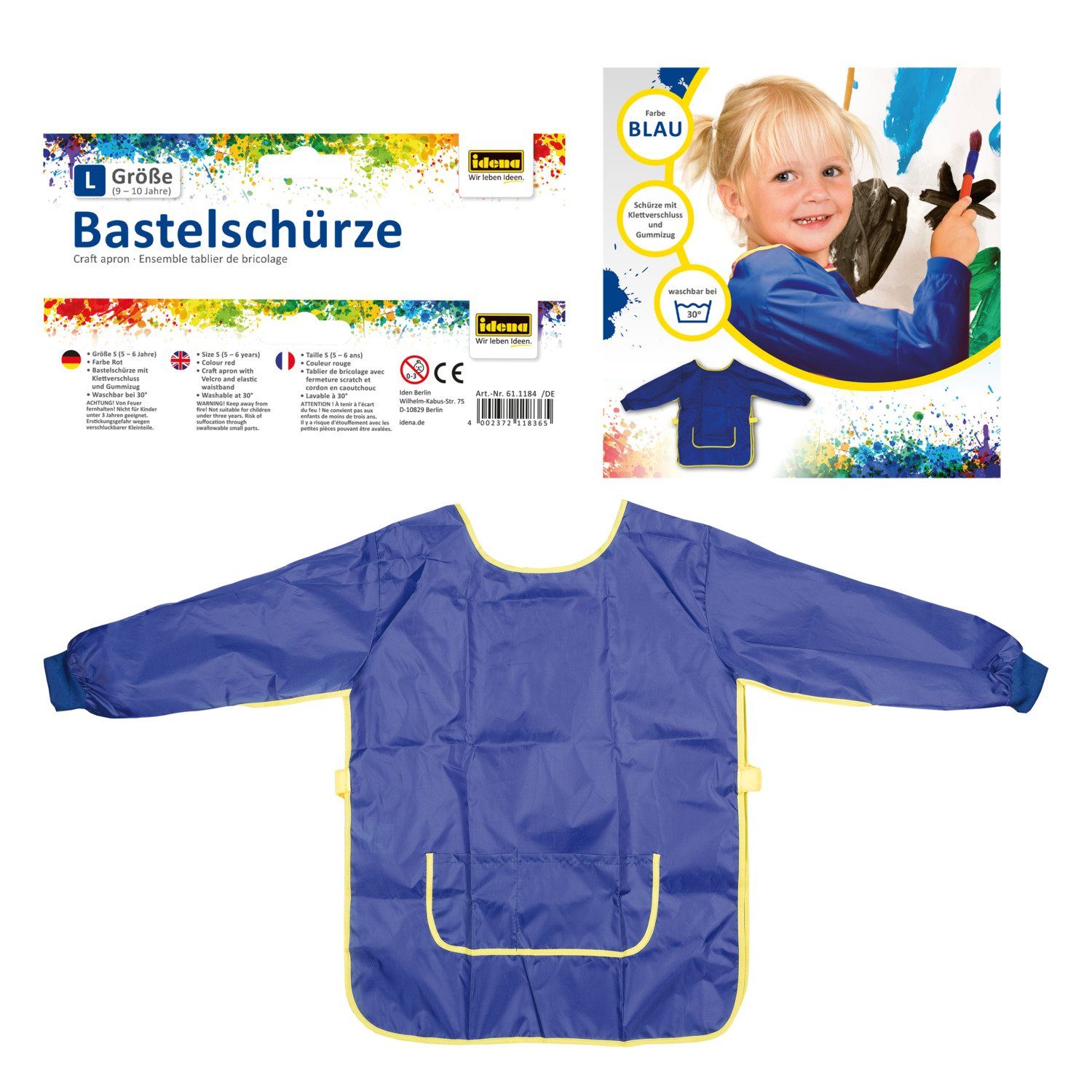 Malschürze Idena 611187 - Bastelschürze für Kinder von 9 bis 10 Jahren mit langen