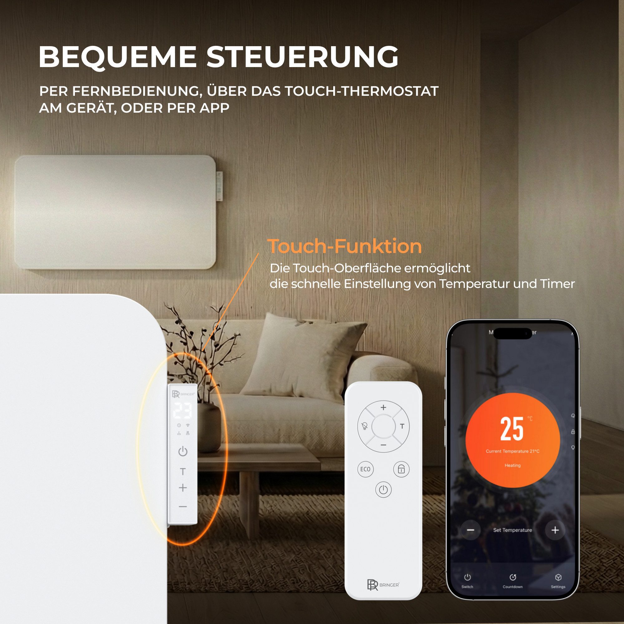 Bringer Infrarotheizung, 2000 Watt Hybrid Heizung mit Smart Thermostat, WiFI & App, bis 30m²