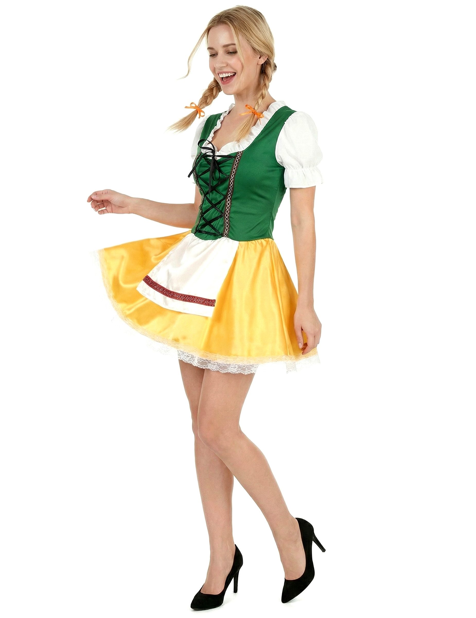 JADEO Kostüm Süßes Bayerin Dirndl Damenkostüm grün-gelb-weiss günstig online kaufen
