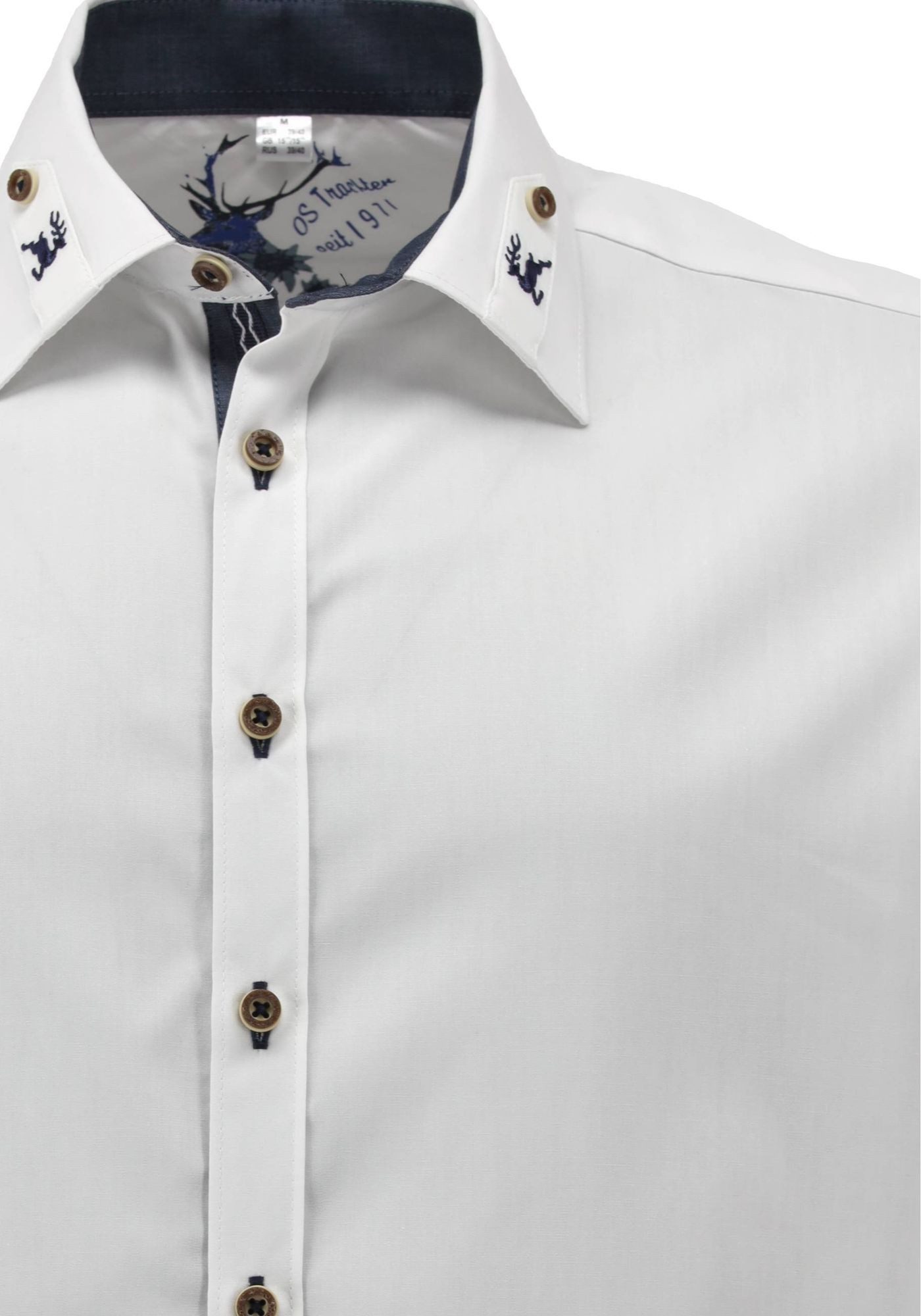 OS Trachten Trachtenhemd Lutoo Slim Fit, Haifischkragen, Stickerei, 1/1-Arm, Kontraststoff