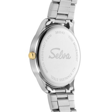 Selva Technik Quarzuhr SELVA Quarz-Armbanduhr mit Edelstahlband Zifferblatt schwarz Ø 39mm