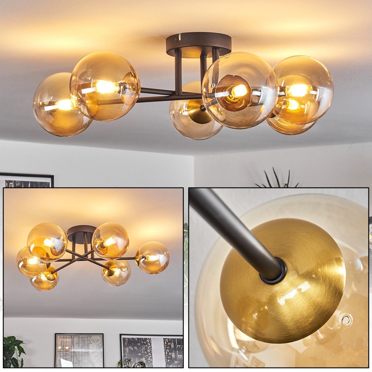 hofstein Deckenleuchte Deckenlampe aus Metall/Glas in günstig online kaufen