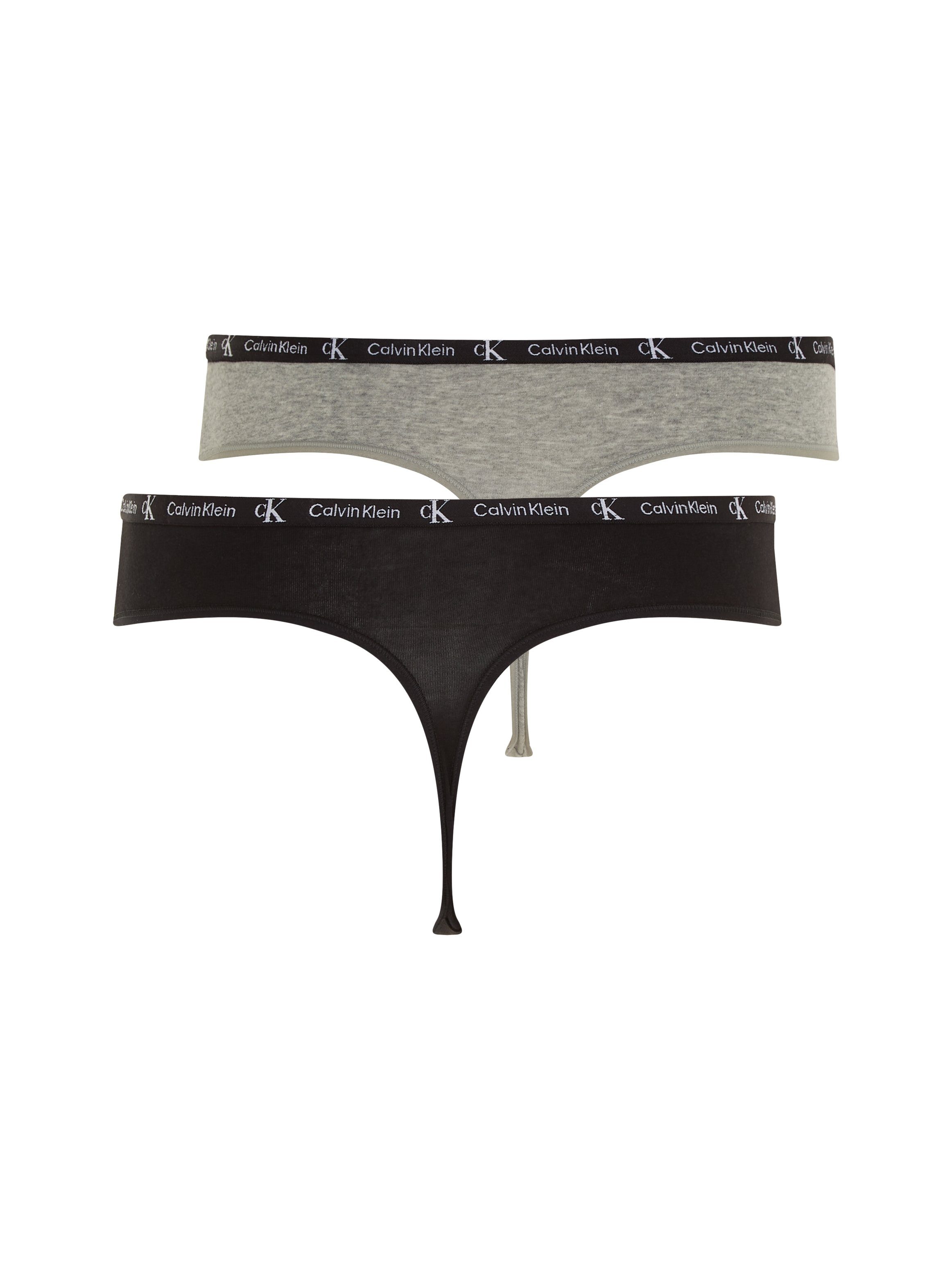 2PK THONG Underwear klassischem 2er-Pack) mit T-String Calvin Logobund MODERN Klein (Packung, BLACK/GREY-HEATHER