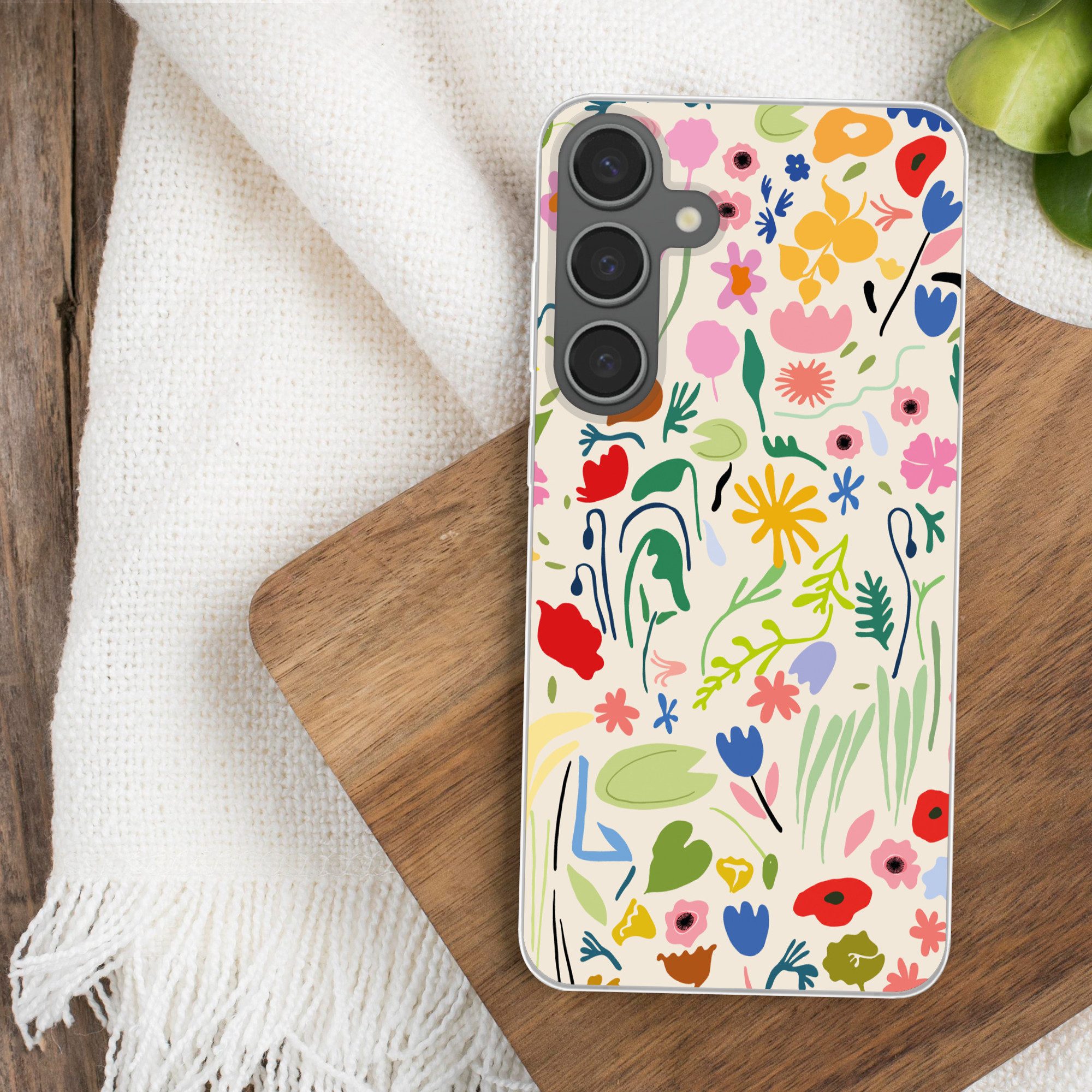 MuchoWow Handyhülle für Samsung Galaxy S24 Plus Blumen - Muster - Pflanzen, Phone Case, Silikon, Schutzhülle Dünn