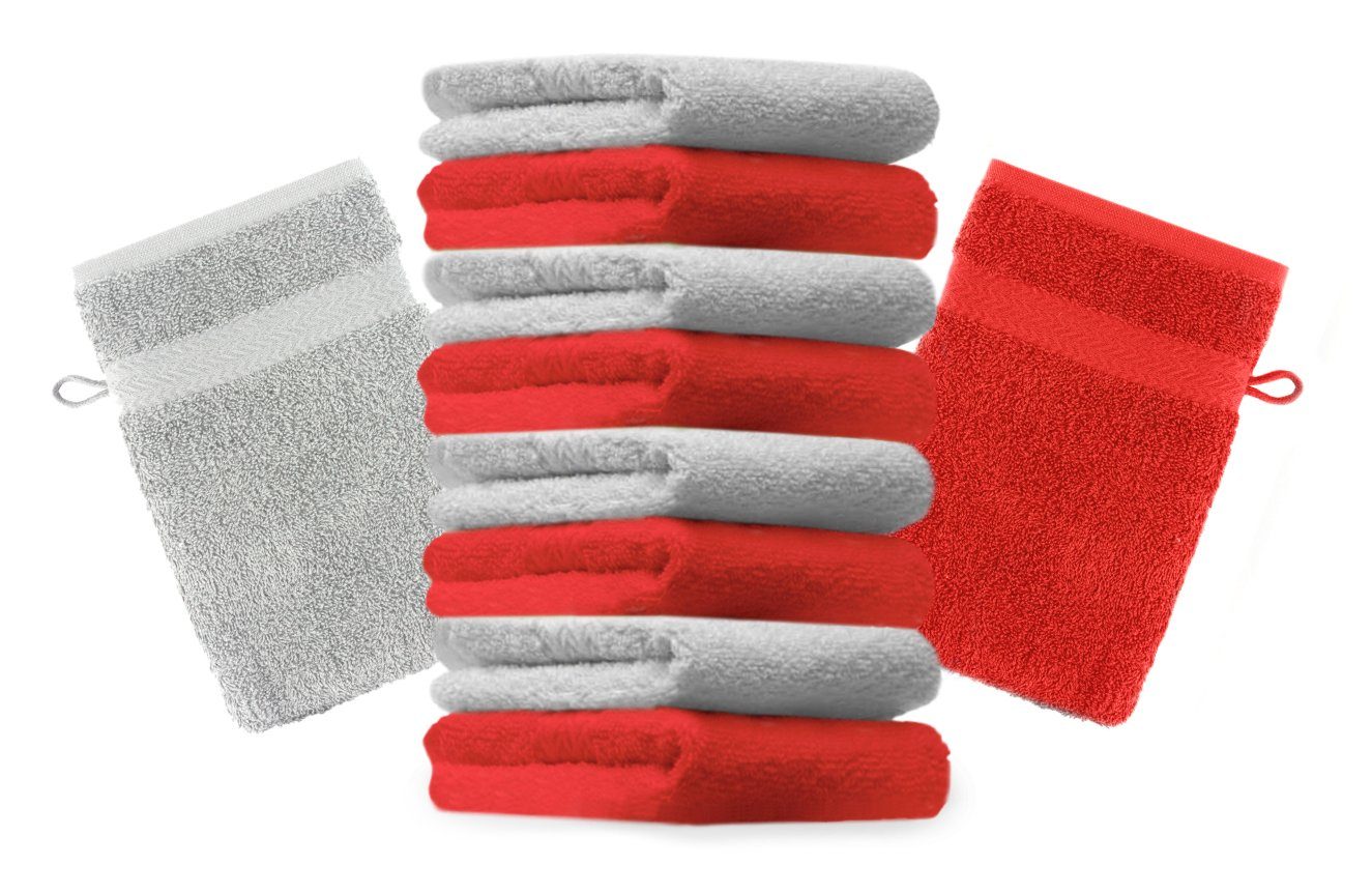 Betz Waschhandschuh 10 Stück 16x21 rot cm Silbergrau Waschhandschuhe Farbe und Premium 100% Set Waschlappen Baumwolle