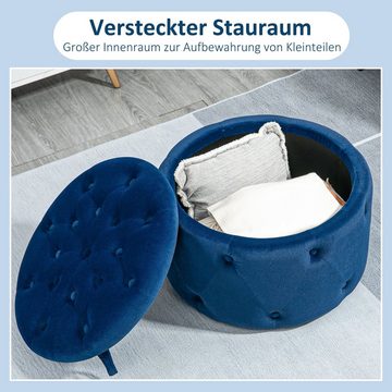 HOMCOM Sitzbank Sitzhocker mit Stauraum, Ottomane, Sitztruhe mit Samtoptik (Aufbewahrungsbox, 1-St., Polsterhocker), Blau, Ø60 x 40 cm