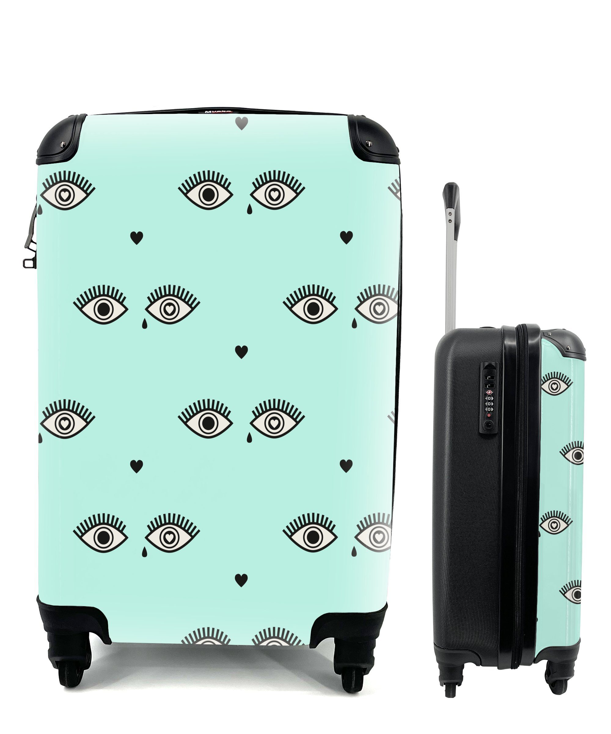 MuchoWow Handgepäckkoffer Mädchen - - für Muster Reisekoffer mit Trolley, Mädchen Reisetasche - - Handgepäck - rollen, Augen Herzen Kinder 4 - Kinder, Ferien, Rollen