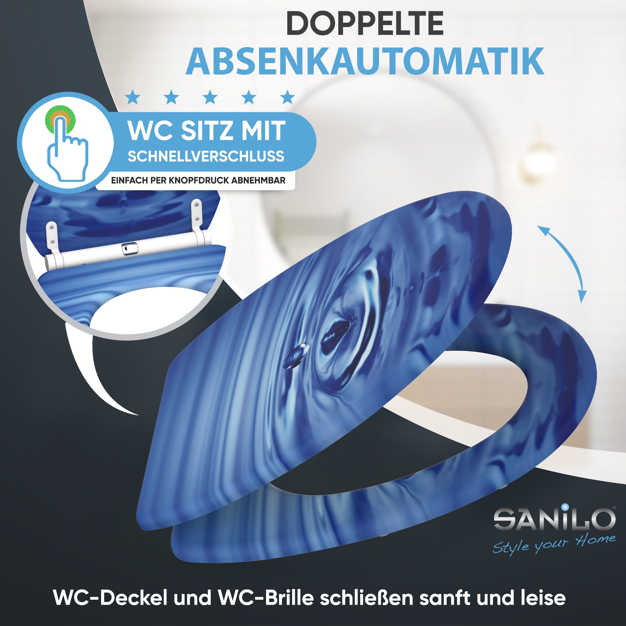 Sanilo WC-Sitz Tropfen mit Absenkautomatik & Quick Release, Premium Toilettendeckel, abnehmbar, leichte Montage von oben – Bild 3 von 5