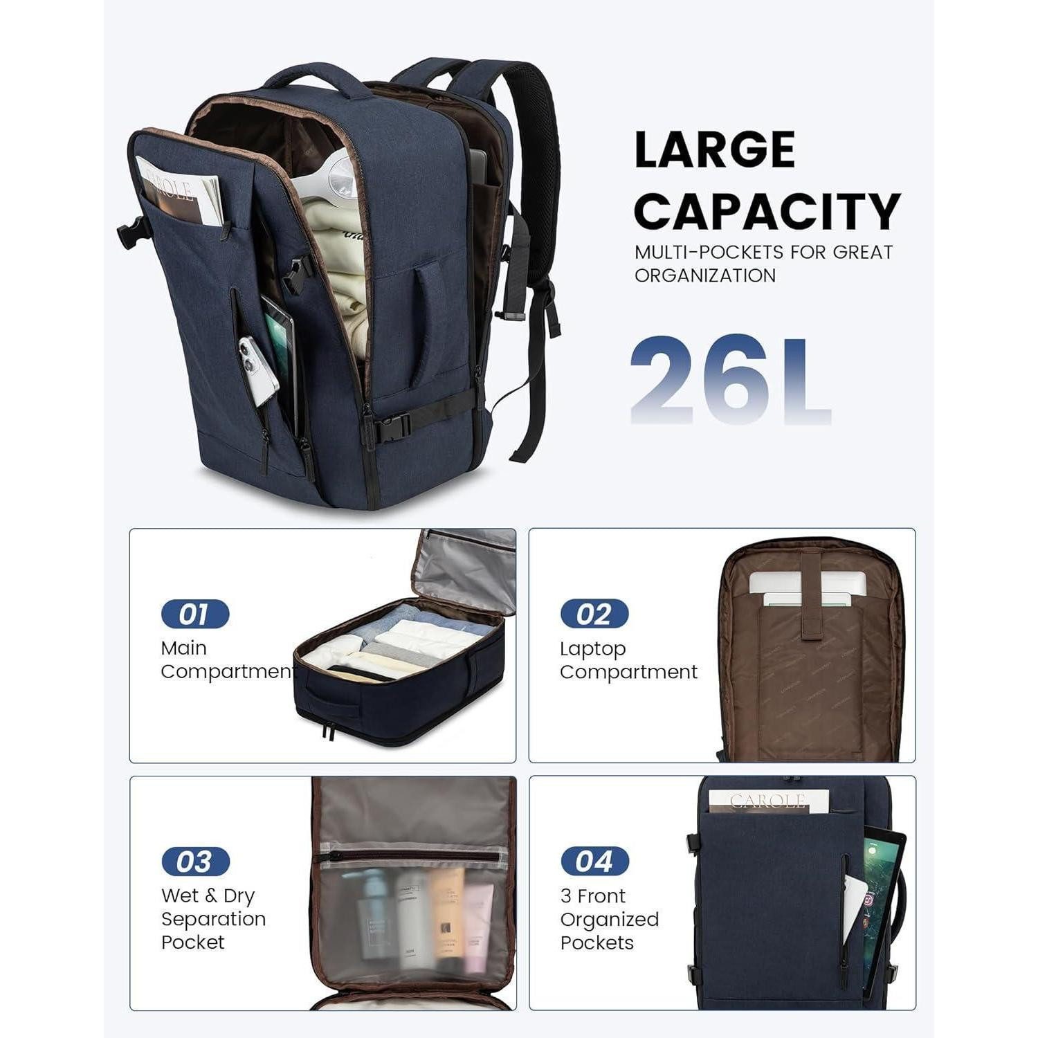 LuxusKollektion Reiserucksack Rucksack Handgepäck 45x36x20 Laptop Reiserucksack 15,6 Zoll Dunkelblau