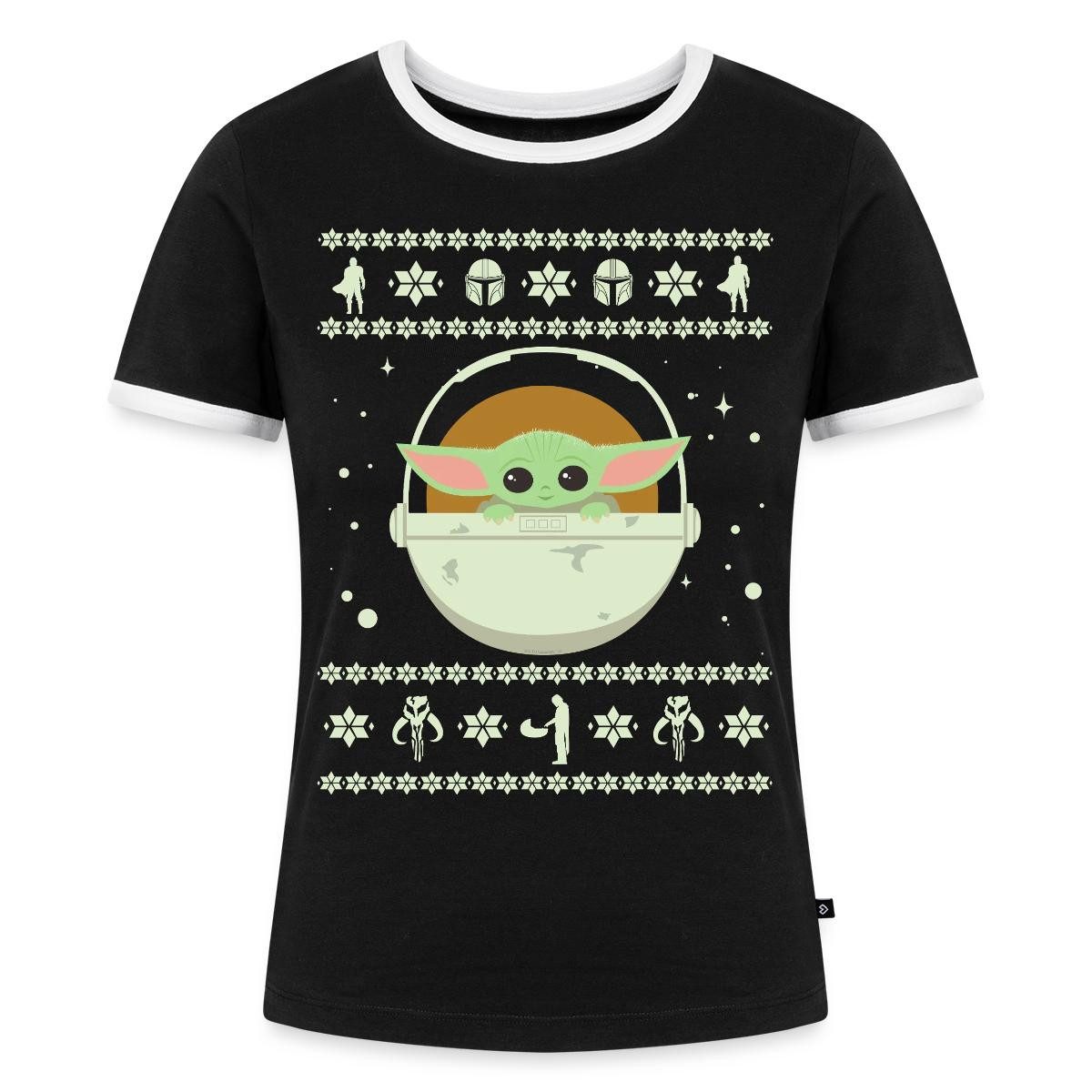 Spreadshirt T-Shirt Star Wars: Mandalorian Grogu Weihnachten Frauen Kontrast T-Shirt (1-tlg)