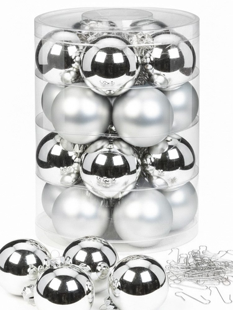 MAGIC by Inge Weihnachtsbaumkugel Weihnachtskugeln 20 Stk 6cm Frosty Silver mit Haken