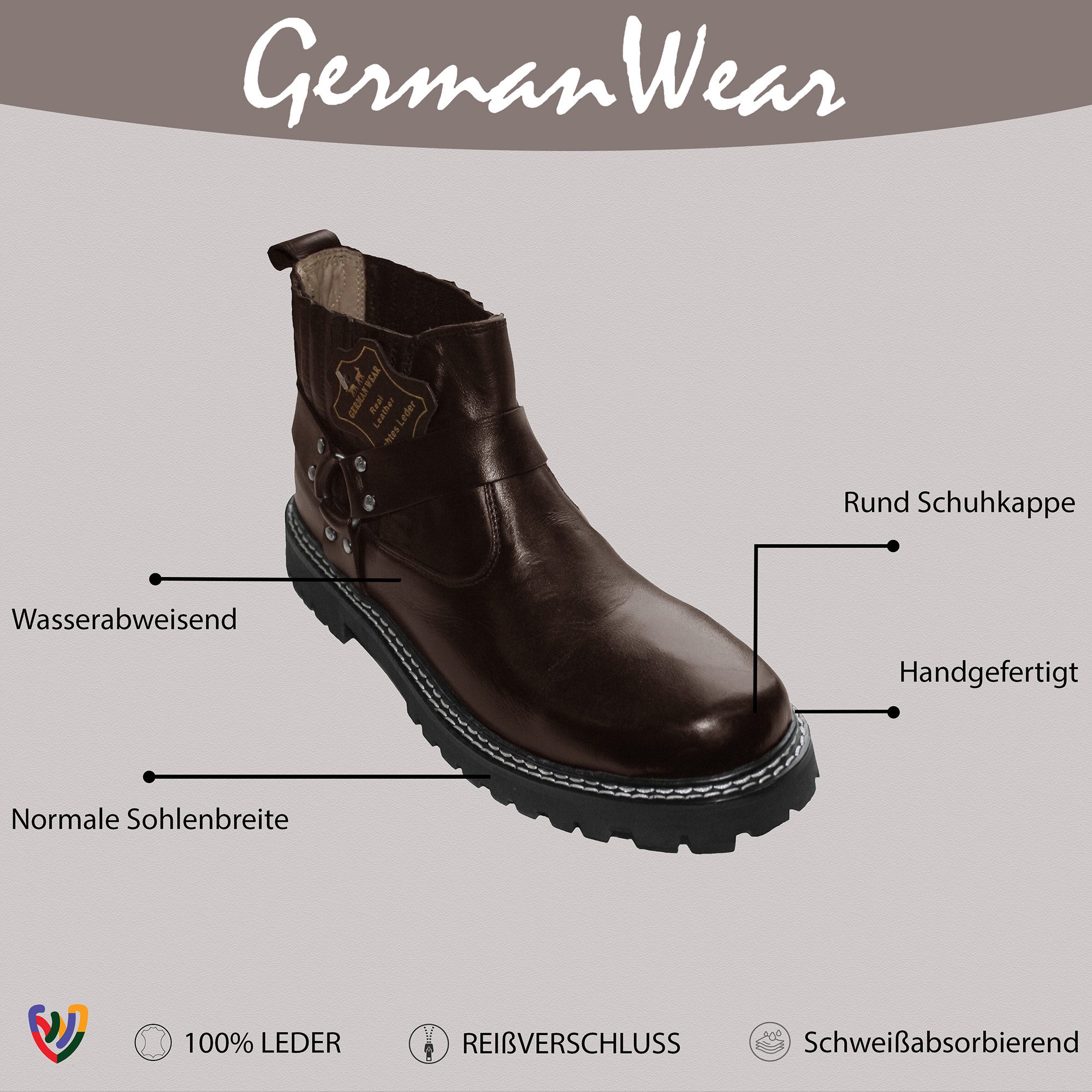 German Wear GW411-S Motorradstiefel Western Reiter Chopper Motorrad Lederschuhe Stiefel echtleder