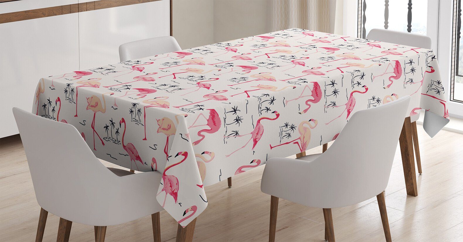 Abakuhaus Tischdecke Farbfest Waschbar Für den Außen Bereich geeignet Klare Farben, Flamingo Wild Bird Liebes-Weinlese