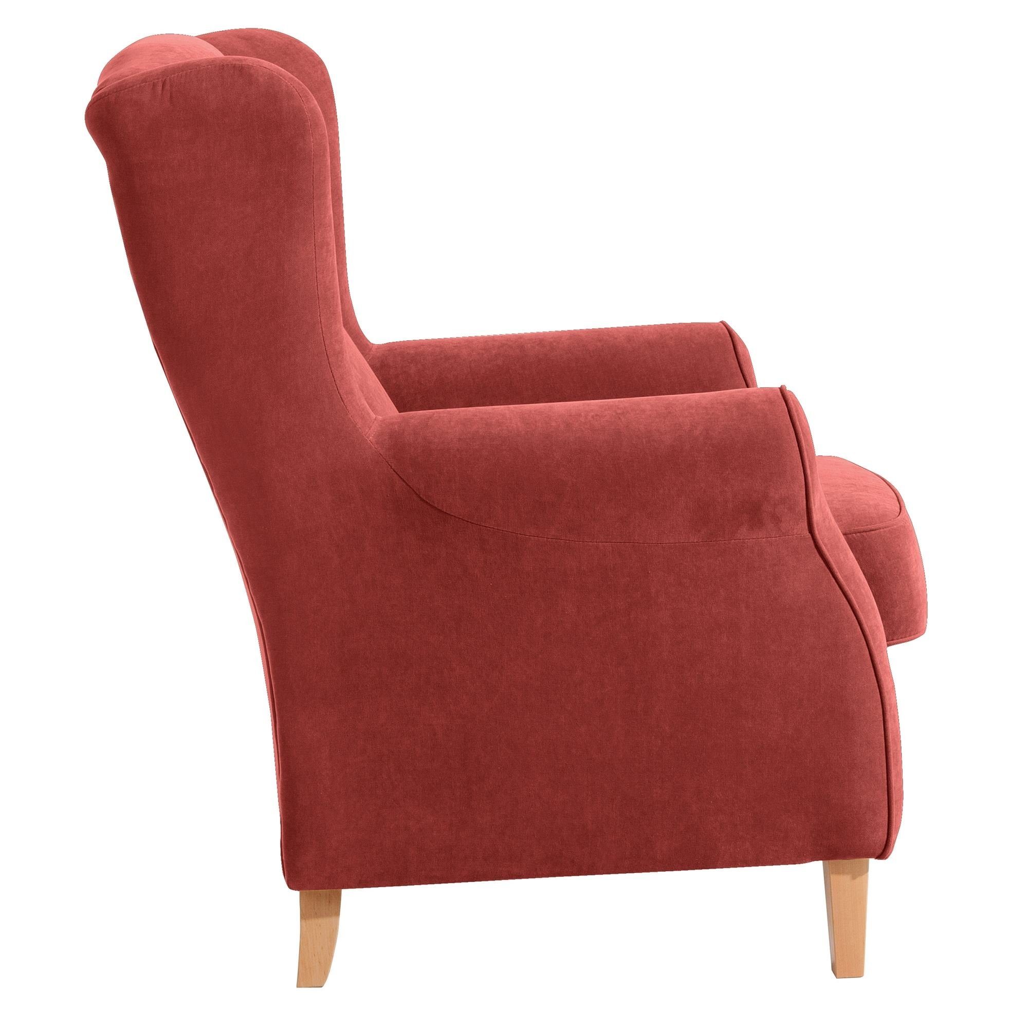 Kostenlosem Sessel natur Bezug Kessel terracotta 1-St), 22057 Sitz aufm inkl. Buche / 58 hochwertig verarbeitet,bequemer (Sparpreis Karlen Ohrensessel Versand, Veloursstoff