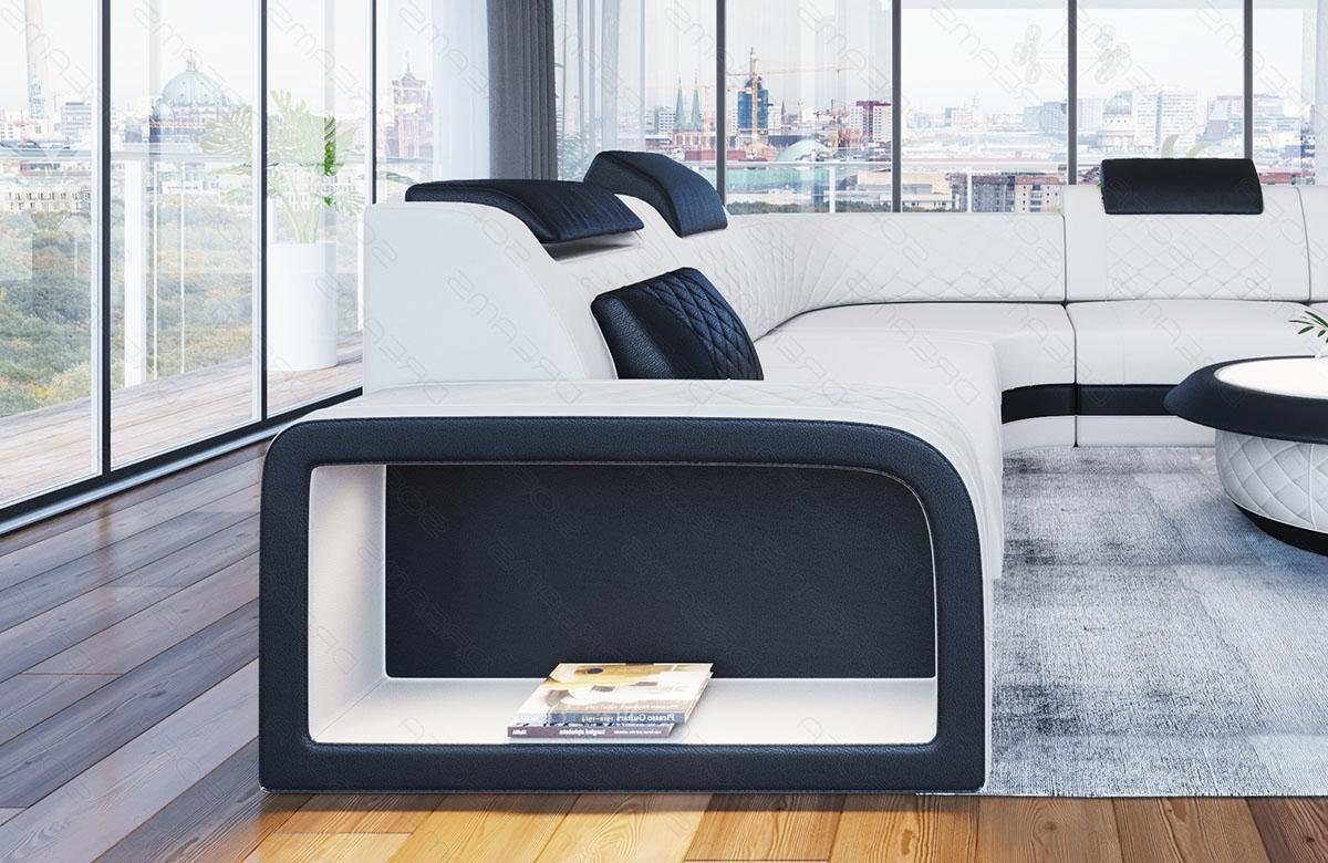 Sofa Dreams Wohnlandschaft Foggia U Form Leder, LED-Beleuchtung, Couch, 6-Sitzer, Kopfstützen, USB-Anschluss