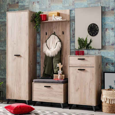 Homestyle4u Garderoben-Set Garderobe Flurgarderobe Garderoben Set Flurmöbel Modern Komplettset, (5-St)