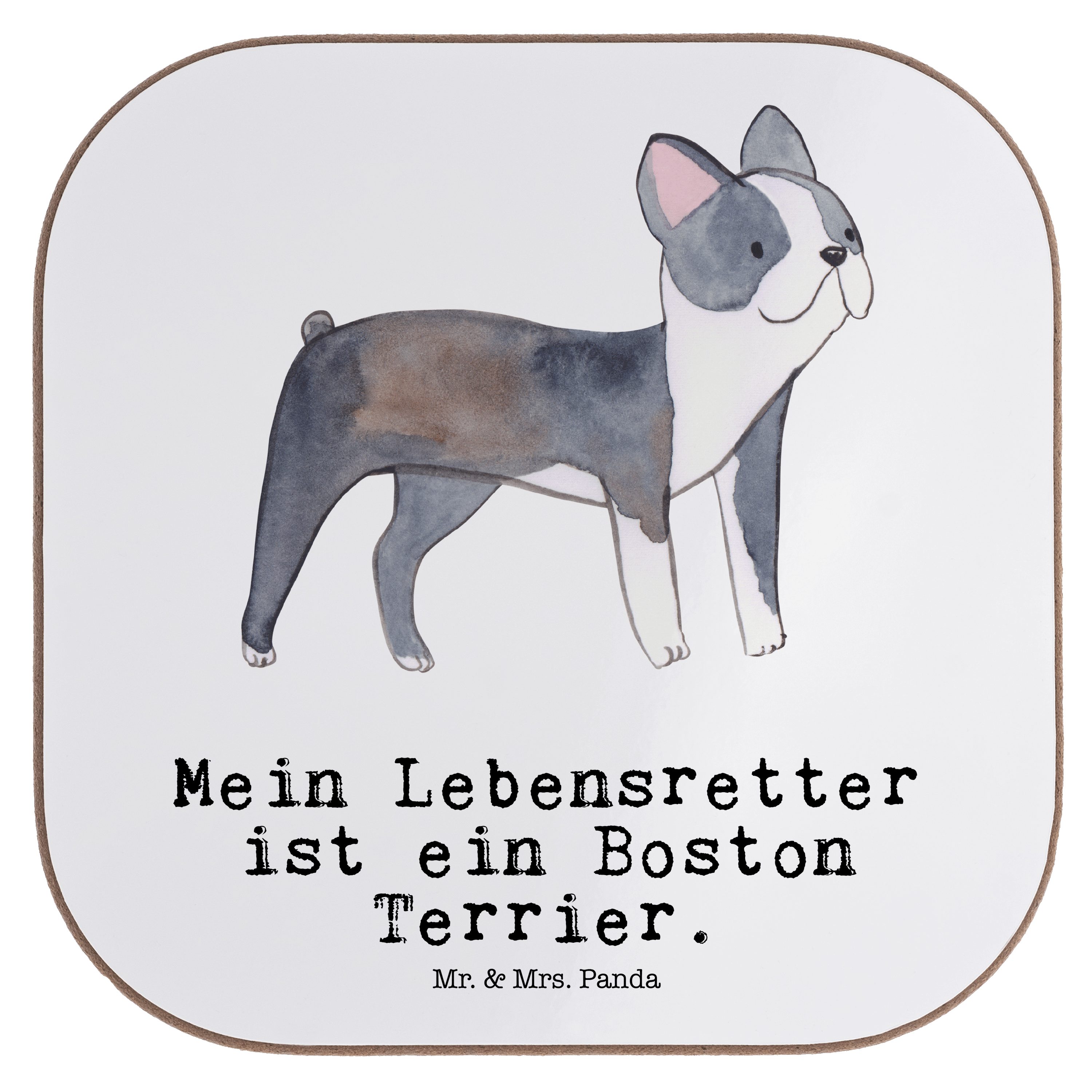 Boston Weiß Terrier - Geschenk, Glasuntersetzer, Unter, - & Panda Mr. Lebensretter 1-tlg. Getränkeuntersetzer Mrs.