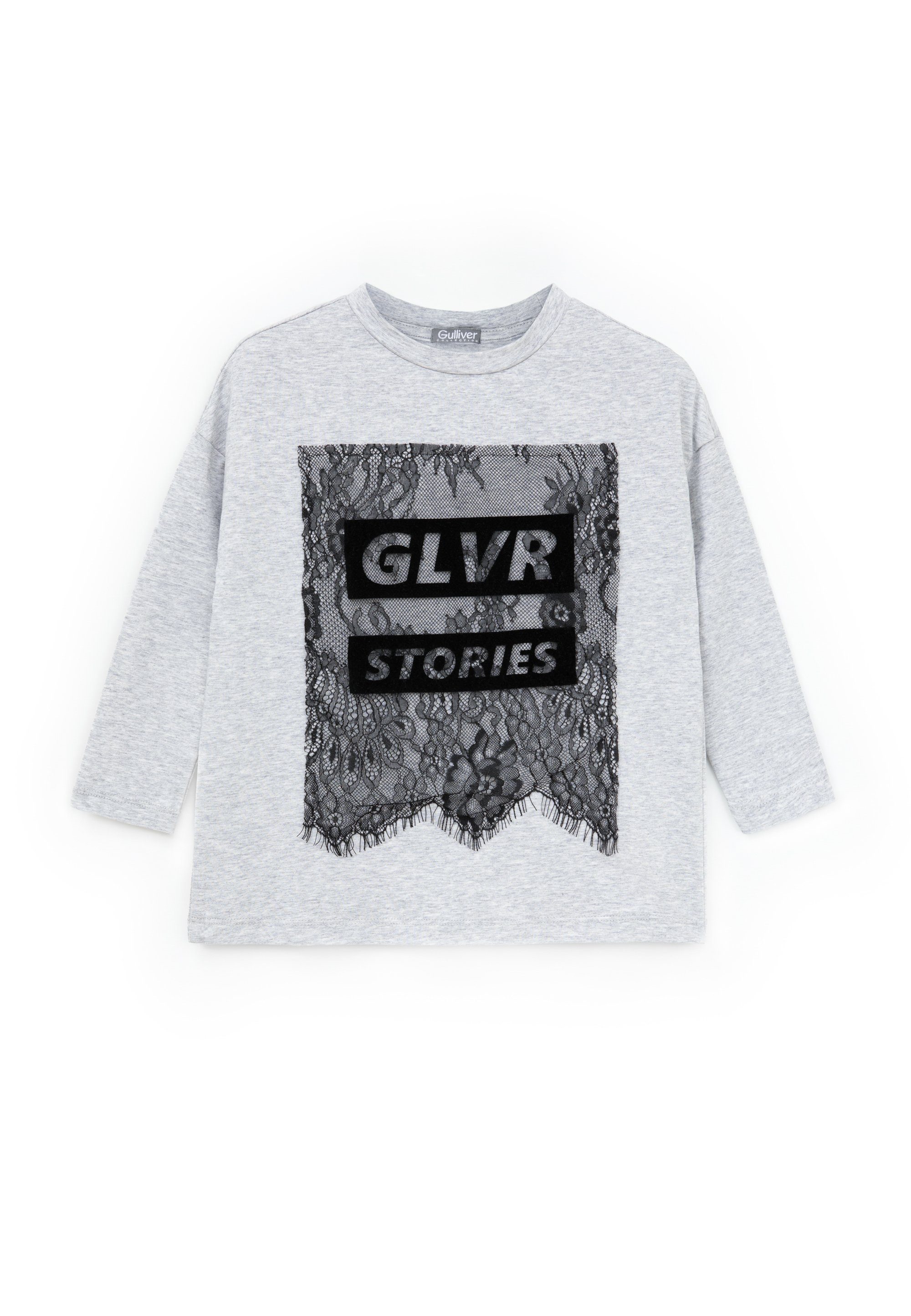 Gulliver Langarmshirt mit zartem Spitzendekor, Baumwollshirt für Mädchen mit  komfortablem Rundhals