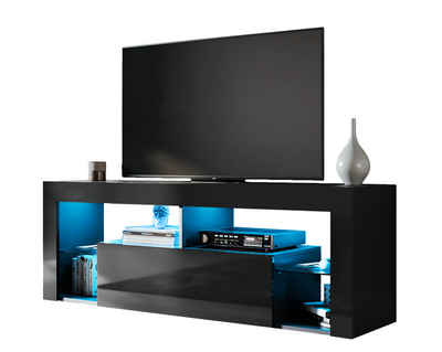 SONNI TV-Schrank lowboard tv tv-schrank mit led-leuchten schwarz mit 12 Led Farben Beleuchtung, 140x35x50.5cm