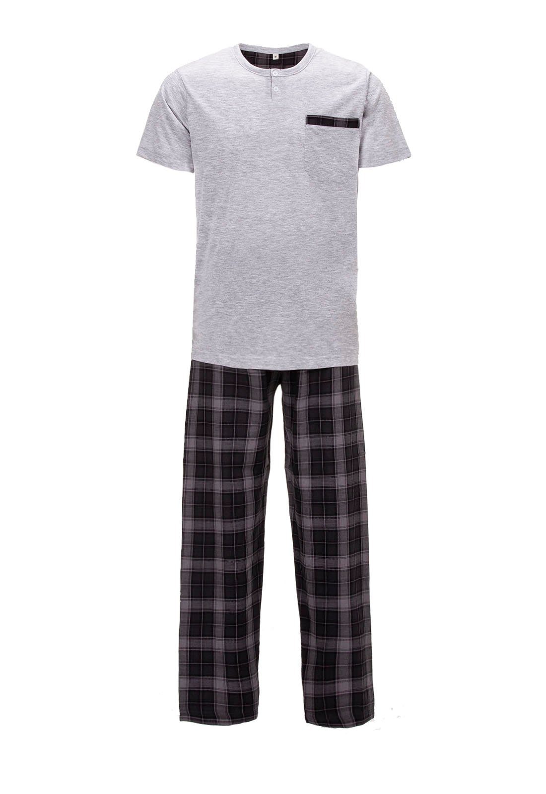 zeitlos Schlafanzug Pyjama Set Kurzarm - Uni Kariert