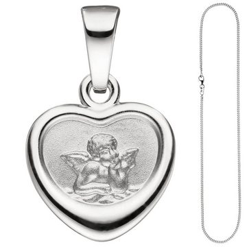 Schmuck Krone Goldkette Anhänger mit Halskette Engel im Herz, 925 Silber, 38cm, Silber 925