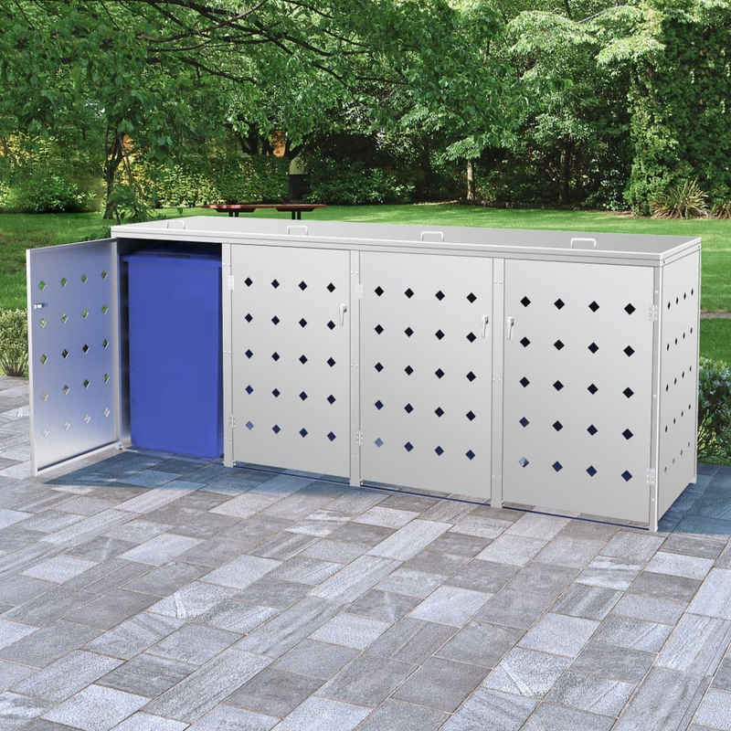 Merax Mülltonnenbox, Abschließbar für 4 Tonnen, Müllbox Mülltonnenverkleidung Müllcontainer Gartenbox Gerätebox Mülltonnenschrank aus Edelstahl