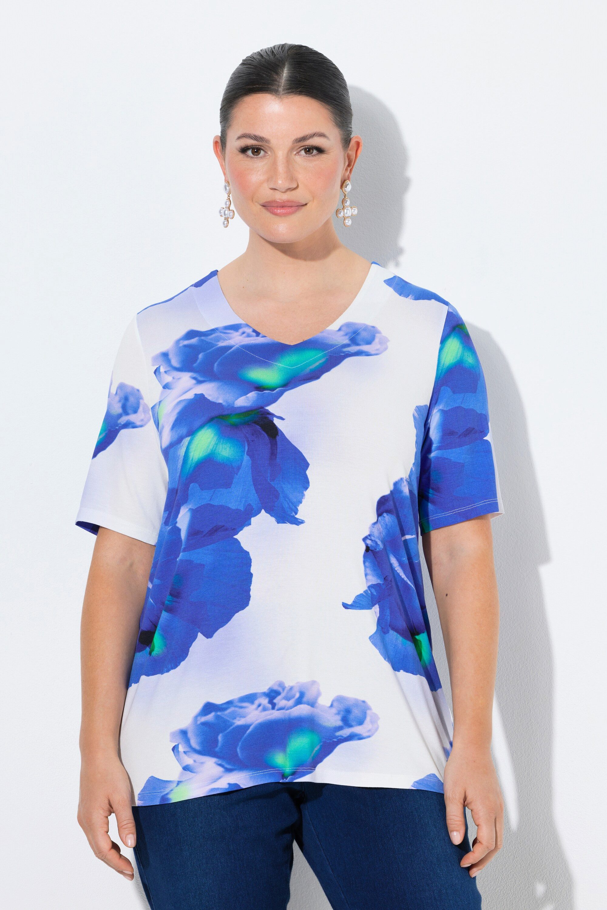 Ulla Popken T-Shirt T-Shirt V-Ausschnitt Classic Halbarm
