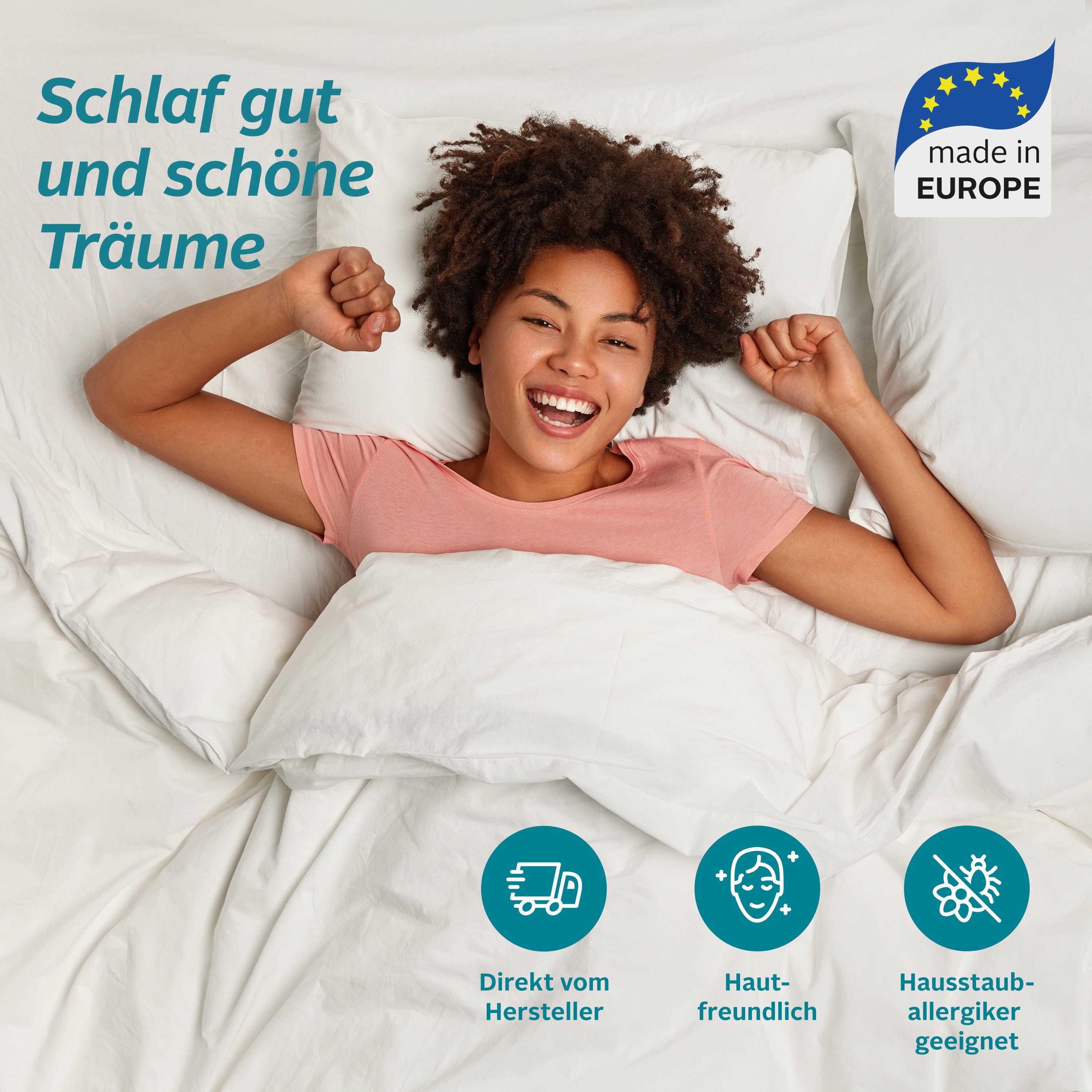 OTTO home Steppbett + Kopfkissen Microlux, Bettdecke 135x200 cm, 155x220 cm, Füllung: Polyester, Bezug: Polyester, Set mit Kissen 40x80 cm, 80x80 cm, Sommer, He – Bild 3 von 5