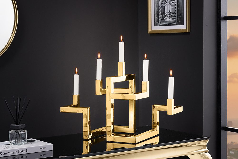 riess-ambiente Kerzenhalter ABSTRACT 50cm gold · Kerzenständer aus Metall im geometrischen Design (Einzelartikel, 1 St), Dekoration · für Stabkerzen · Accessoir – Bild 2 von 5