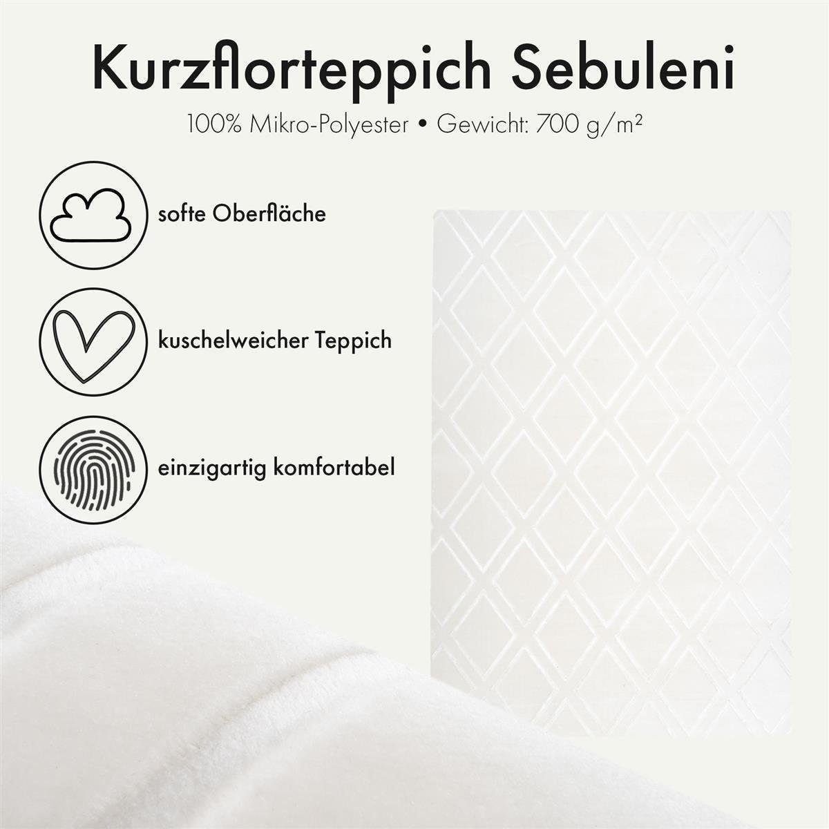Qiyano Teppich Kurzflorteppich Sebuleni 100 Weiß günstig online kaufen
