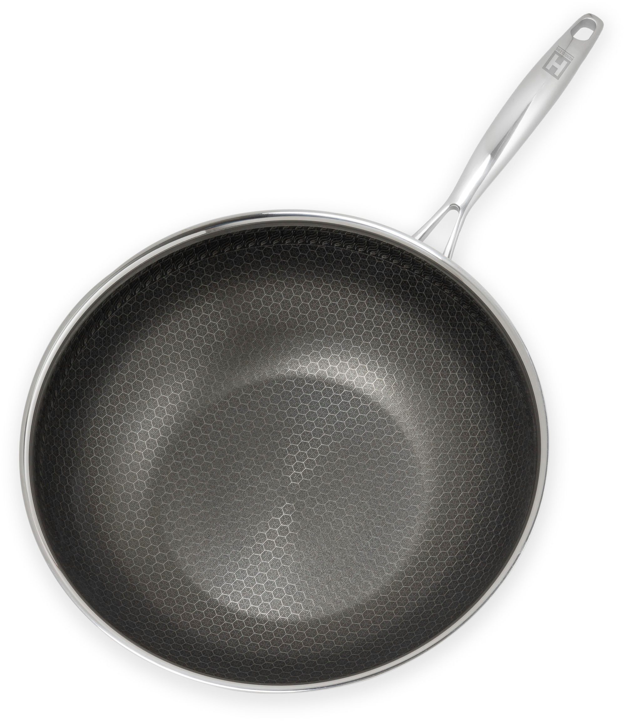 HENSSLERS Wok, Edelstahl (1-tlg), 3-Schicht Materia, Wabenstruktur und Antihaftbeschichtung, Induktion
