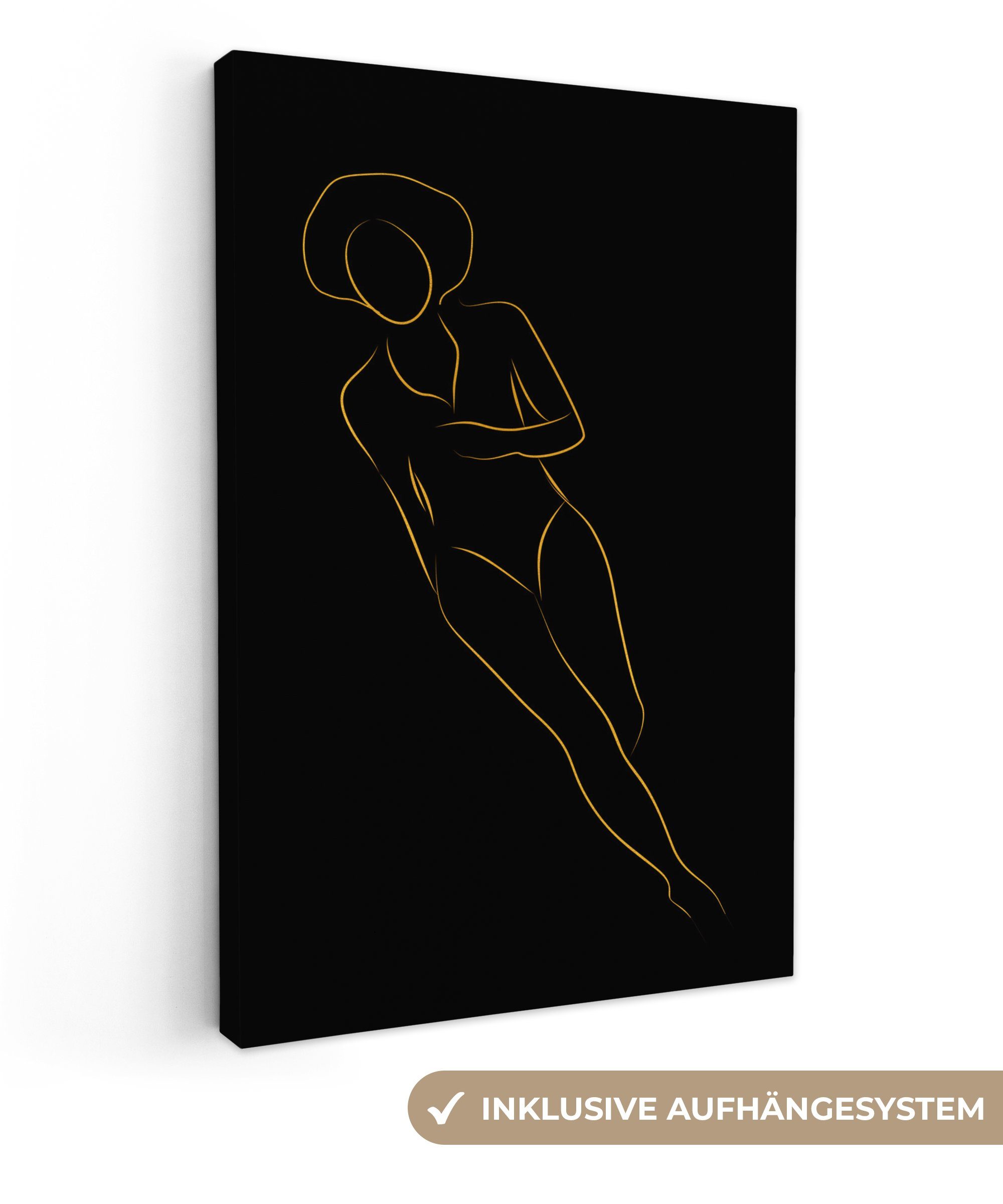 OneMillionCanvasses® Leinwandbild Frau - Gold - Strichzeichnung, (1 St), Leinwandbild fertig bespannt inkl. Zackenaufhänger, Gemälde, 20x30 cm