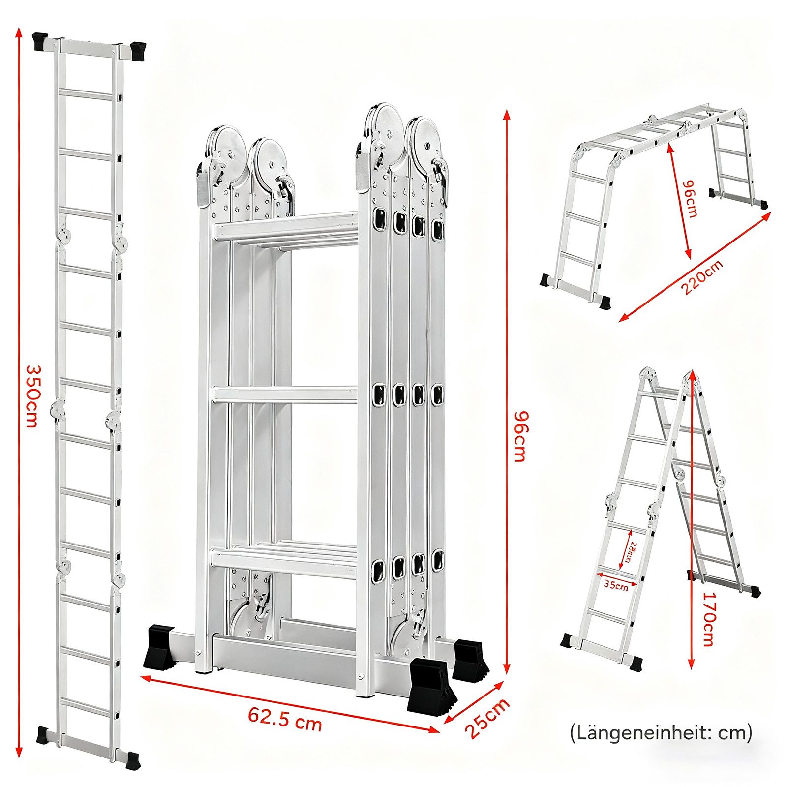OUTIGO Vielzweckleiter Aluminium Multifunktionsleiter 4x3 Stufen, 3,5M Läng günstig online kaufen