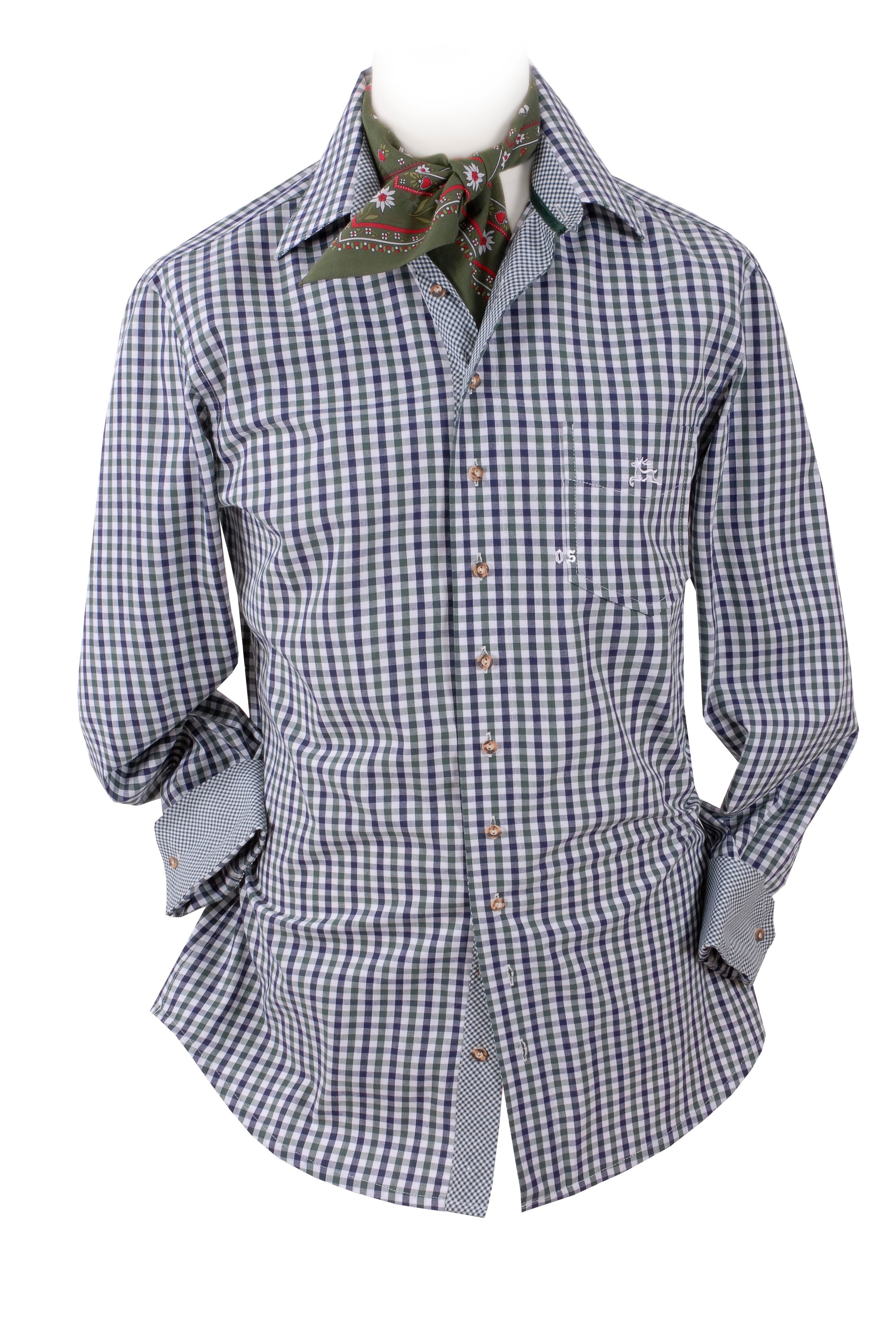 Moschen-Bayern Trachtenhemd Trachtenhemd SLIM FIT Herren kariert Karo Wiesnhemd Langarm Blau Grün