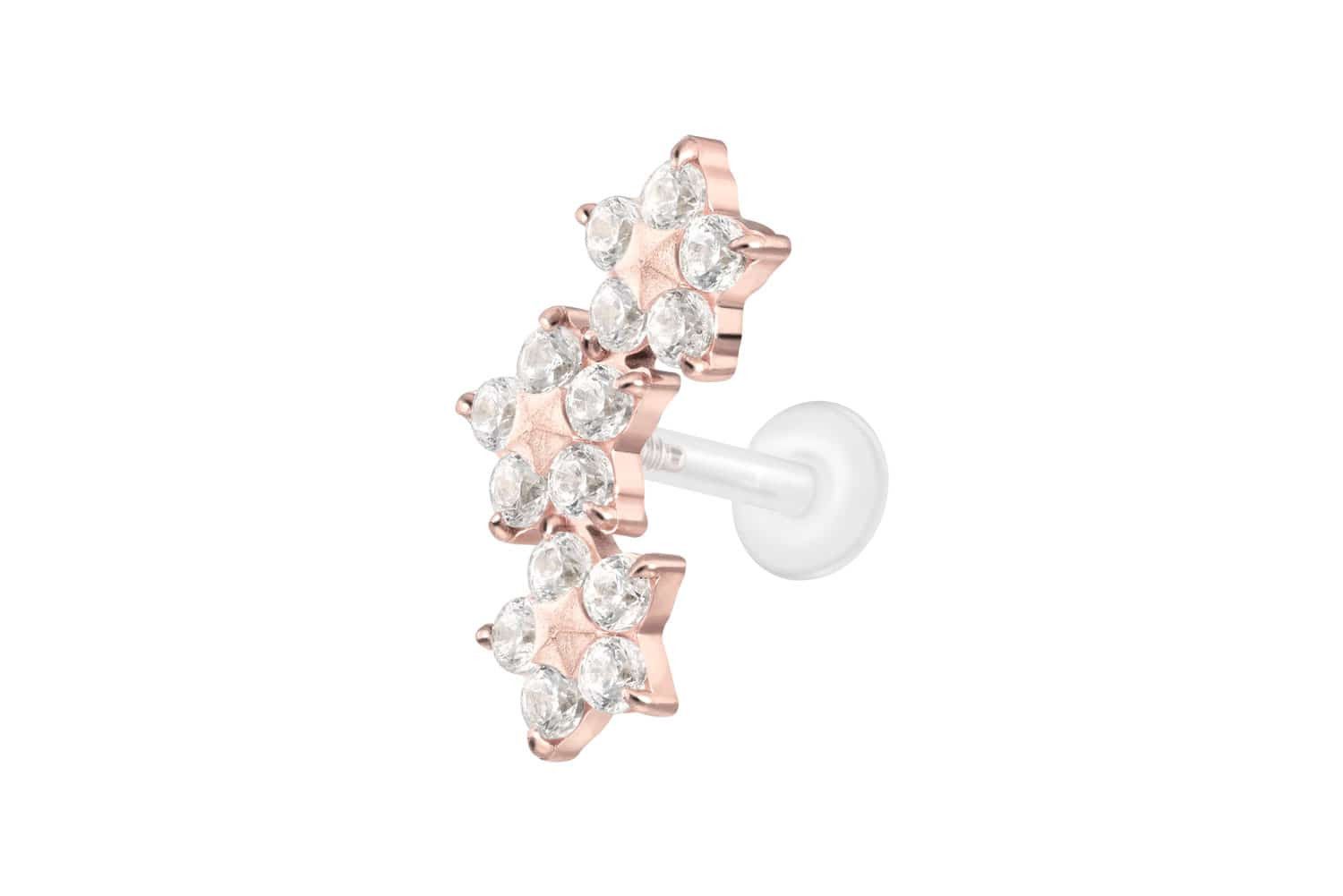 Piercing-Set PTFE Labret mit Innengewinde + Titan-Aufsatz 3 KRISTALLBLUMEN