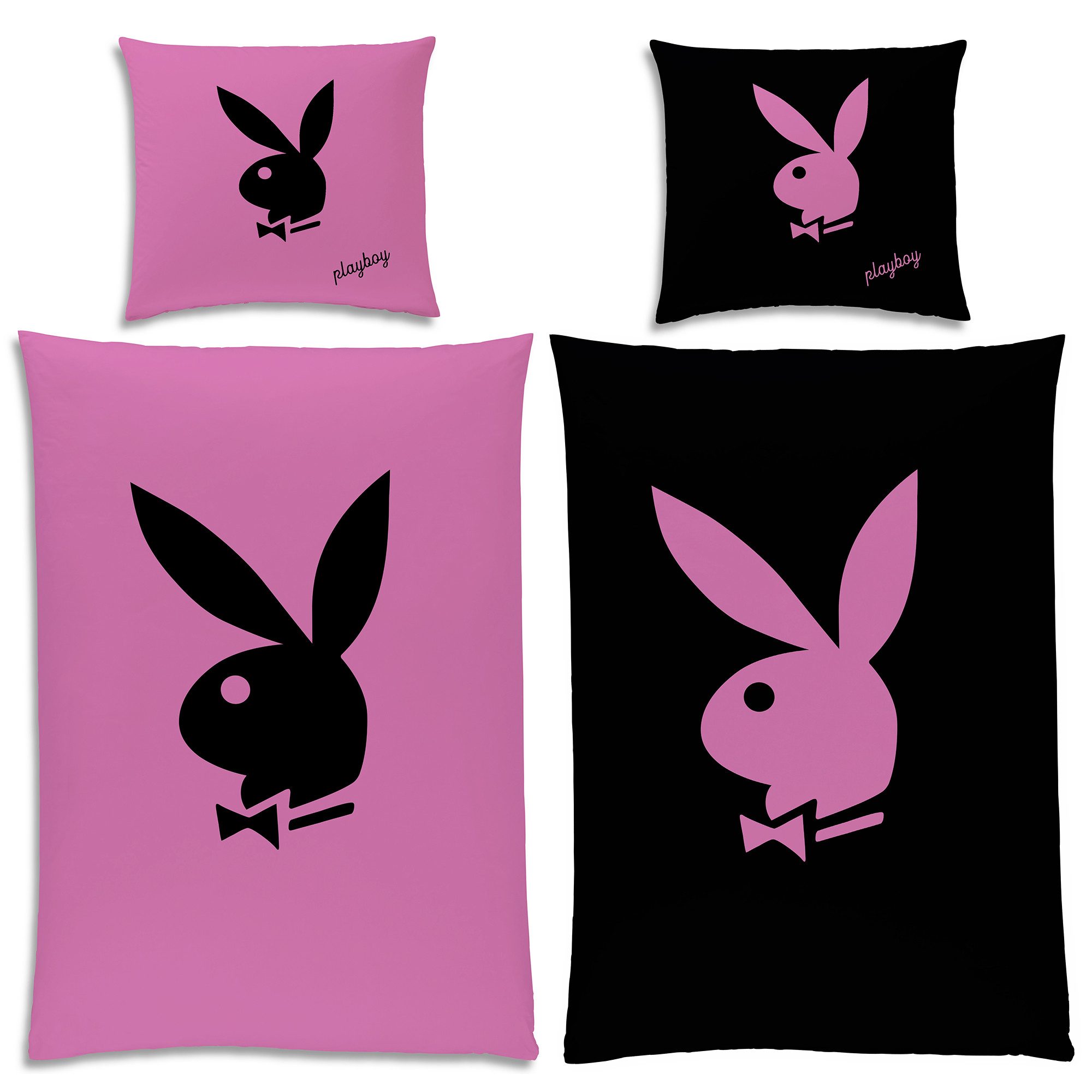 Wendebettwäsche Playboy Bunny Bettwäsche Linon / Renforcé, BERONAGE, 100% Baumwolle, 2 teilig, 135x200 + 80x80 cm