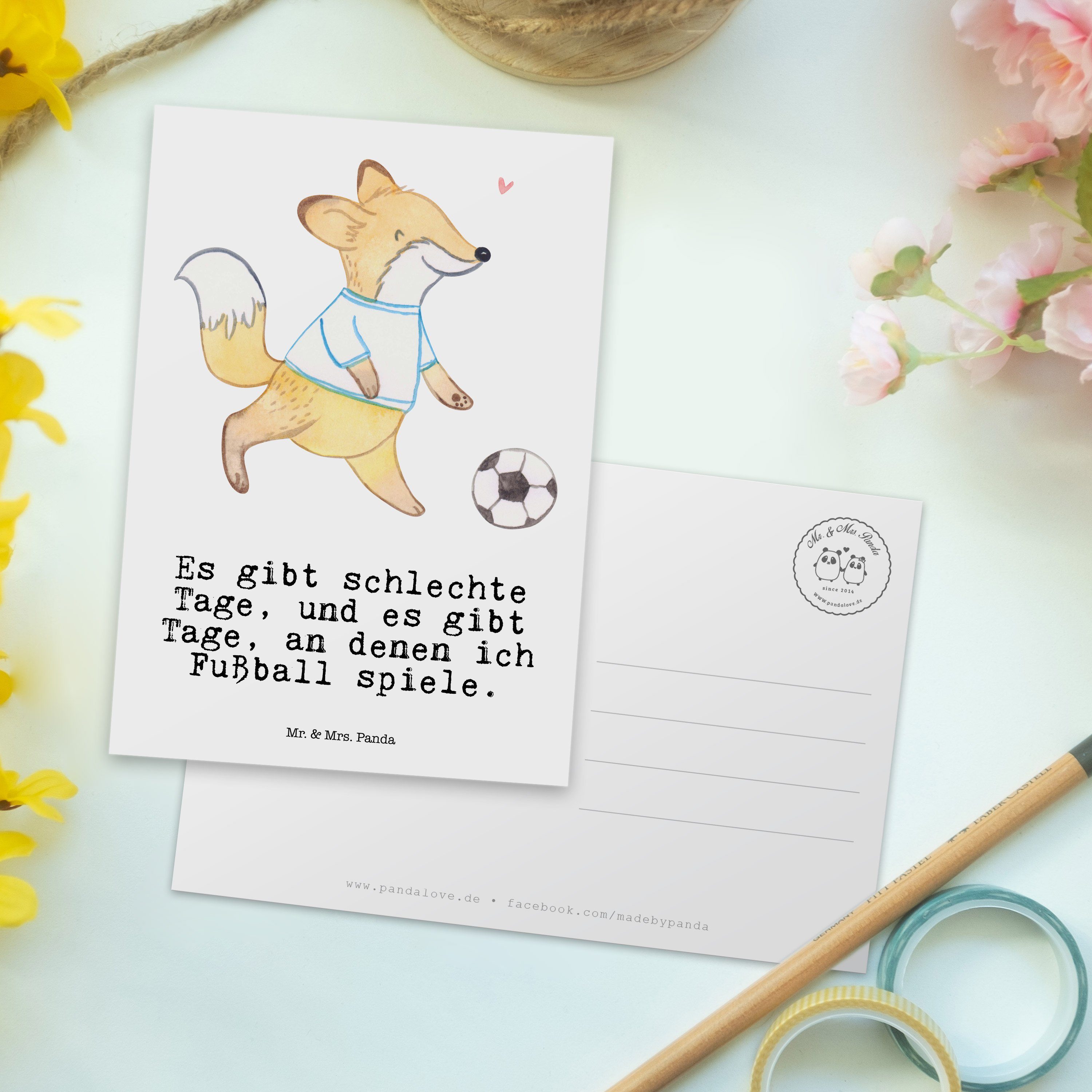 Fußballtra Mr. & Tage Geschenk, Weiß Dankeskarte, Postkarte Fußball Mrs. spielen - Fuchs Panda -