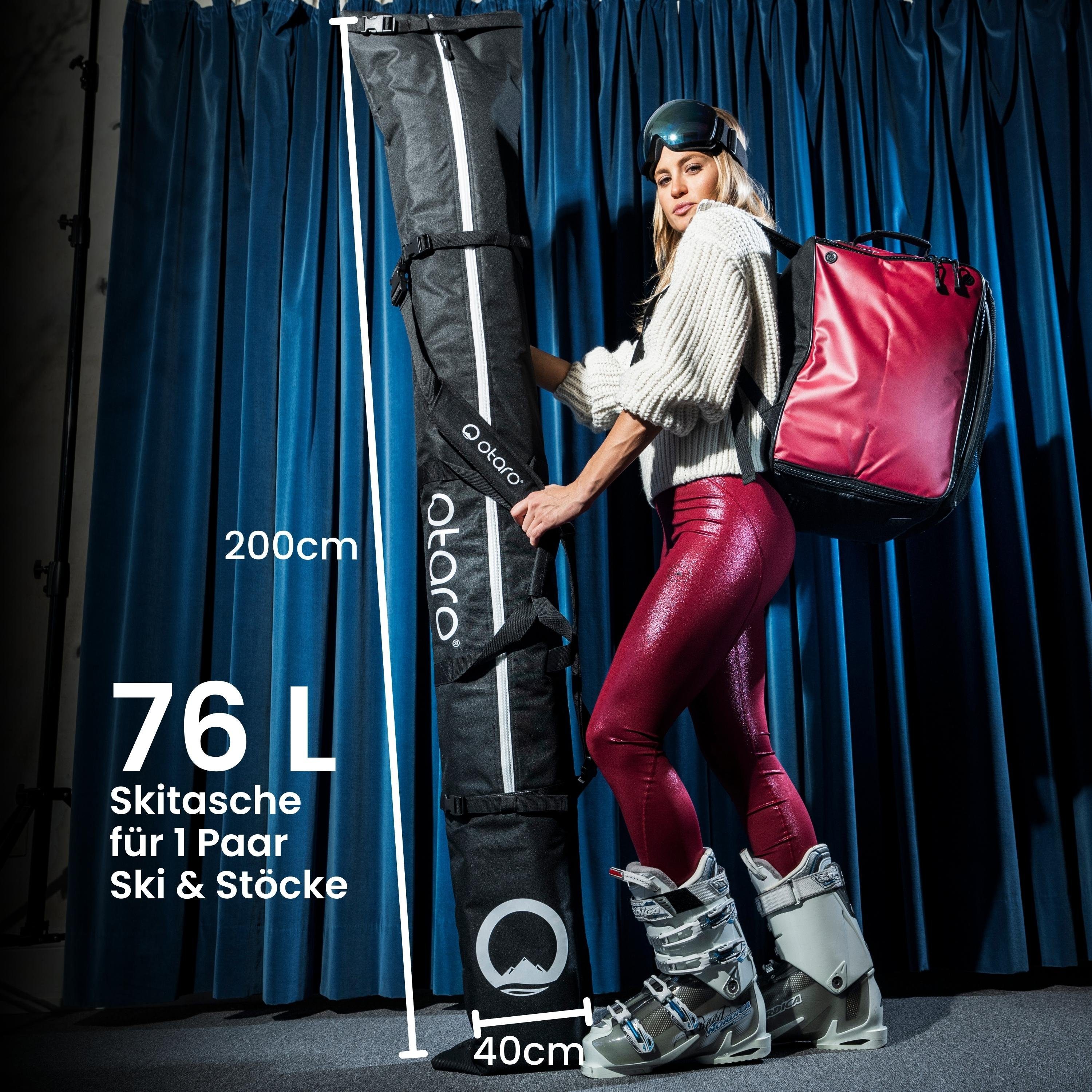 Otaro Skitasche Skitasche mit Schultergurt Skisack zum umhängen, Für 1 oder 2 Paar (Schutz für Ski & Stöcke, 2-tlg., für Skifahren/Langlauf)