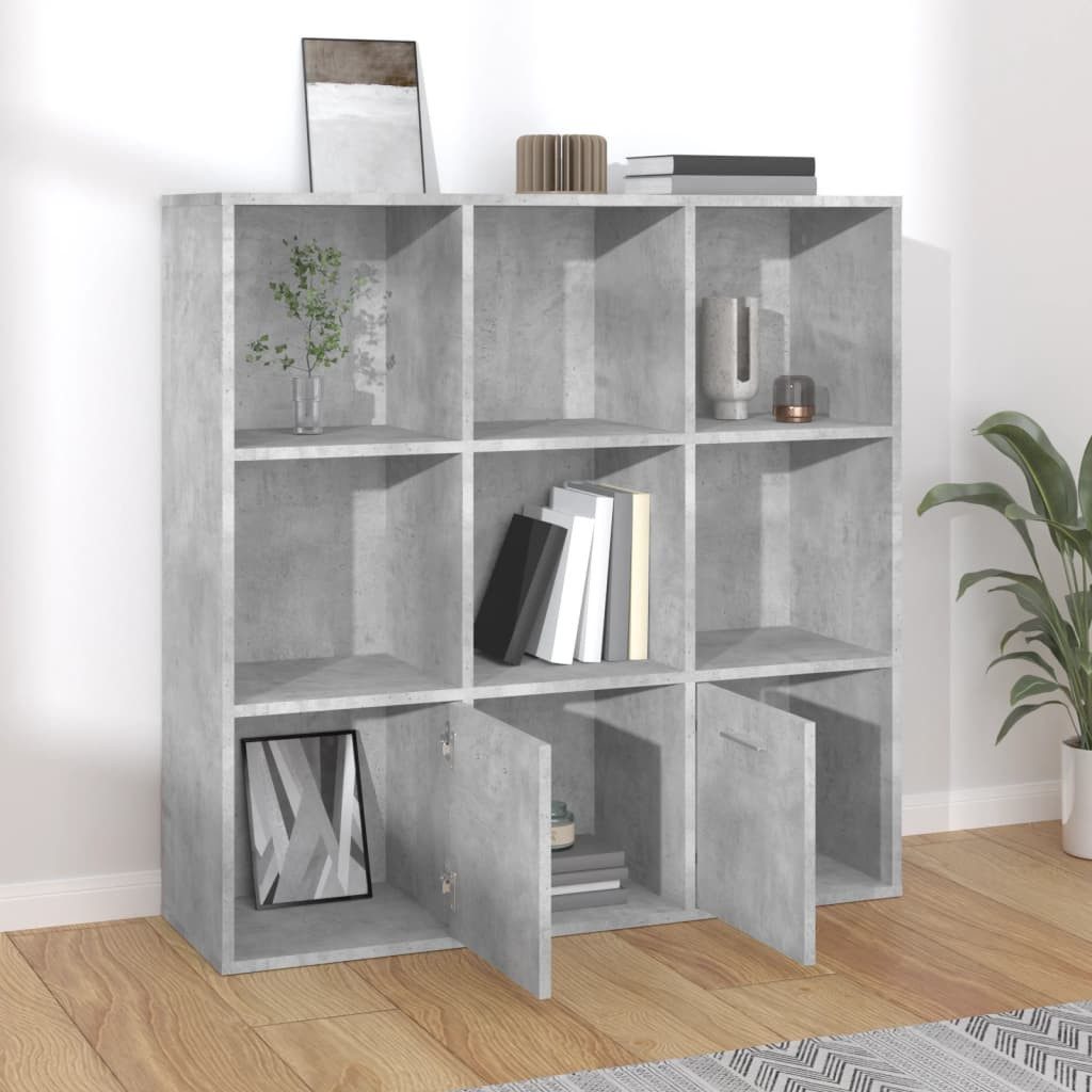 furnicato Bücherregal Betongrau 98 x 30 x 98 cm mit 7 offenen Würfeln, 1-tlg., Stabiler Bücherschrank mit 2 Türen und viel Stauraum für dein Zuhause