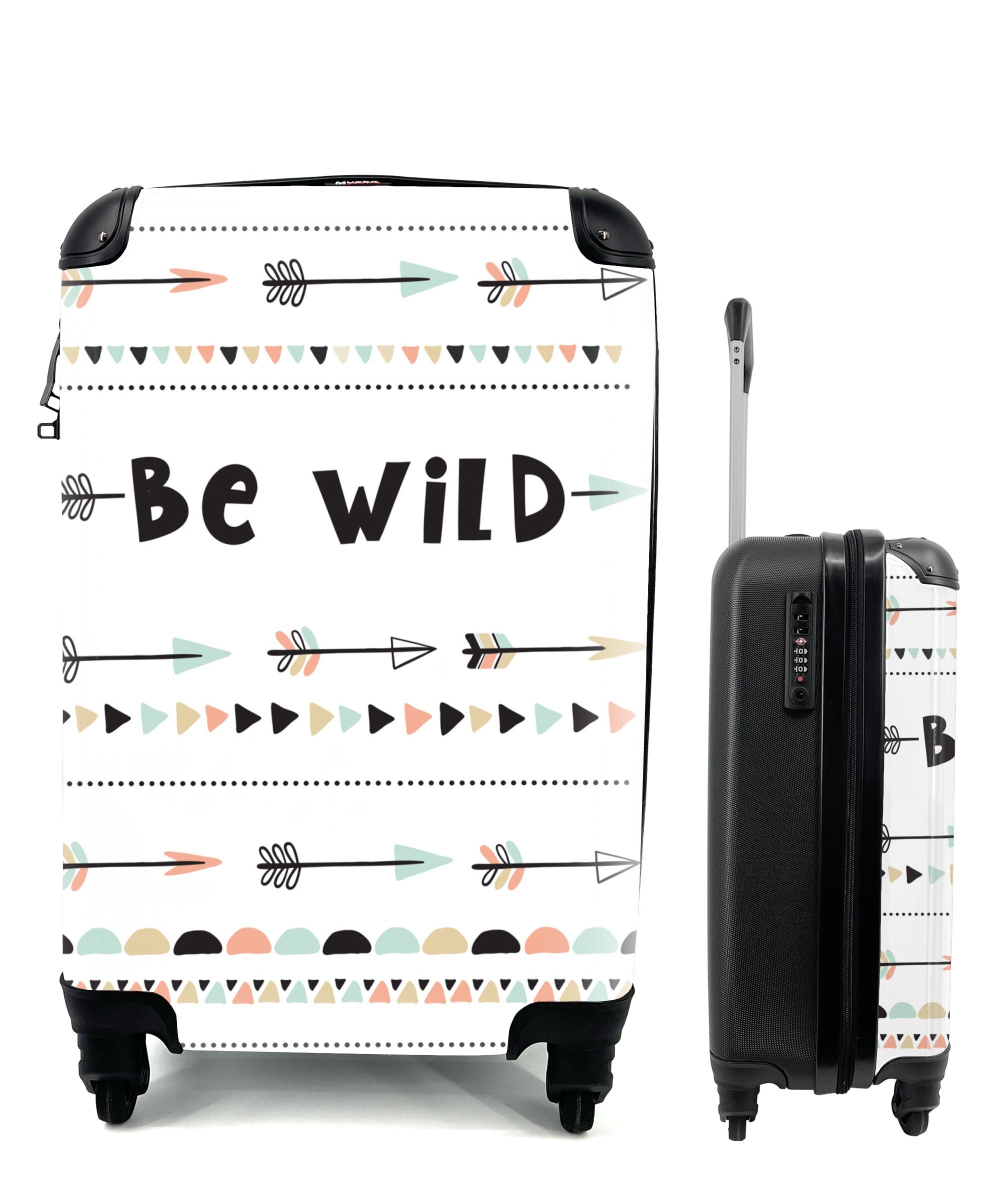 MuchoWow Handgepäckkoffer Zitate - Wild sein - Pfeile - Kinder, 4 Rollen, Reisetasche mit rollen, Handgepäck für Ferien, Trolley, Reisekoffer