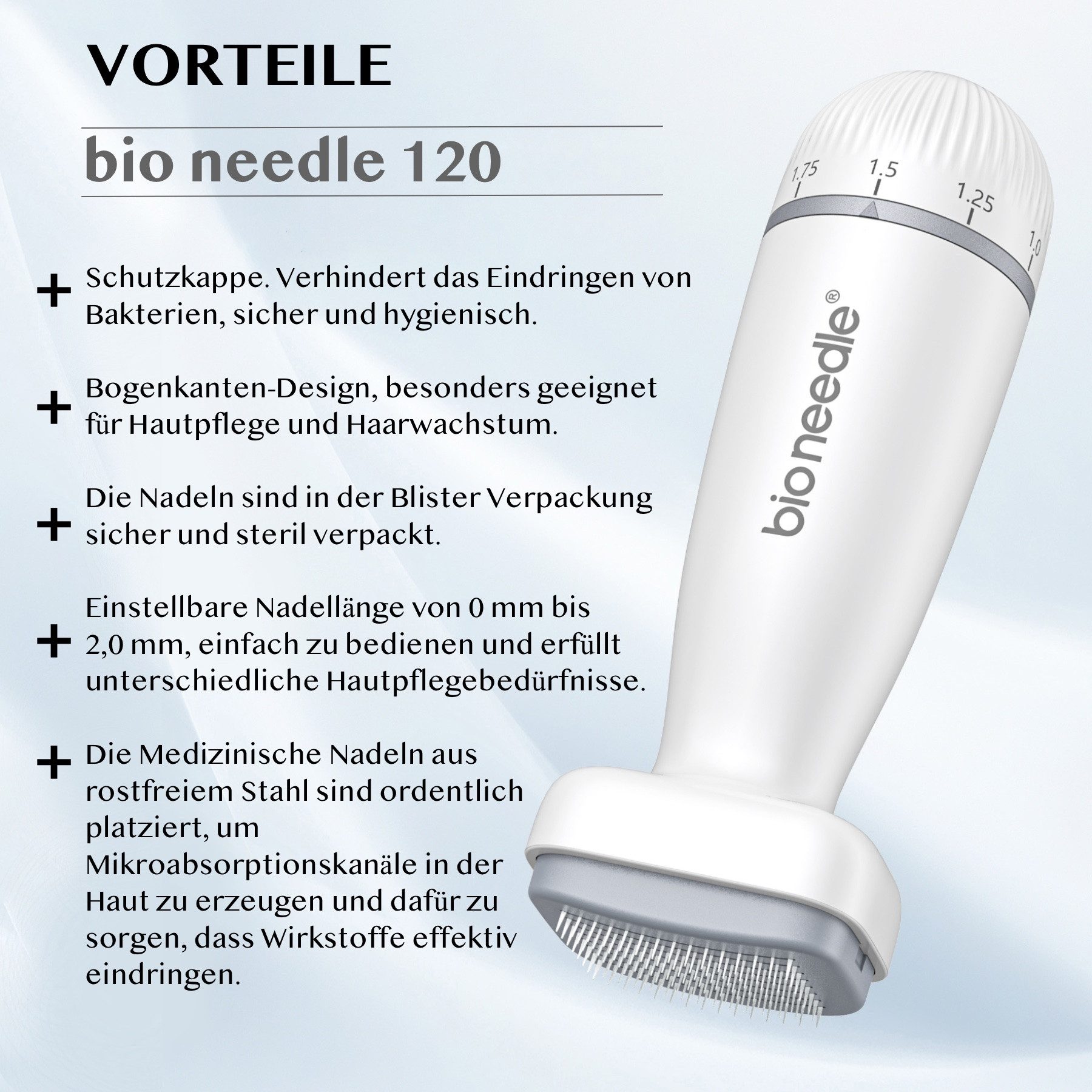 P-Beauty Cosmetic Accessories Micro-Needling Derma Stamp Dermapen Mesoroller 120 Edelstall Nadeln Länge 0-2mm, 1-tlg., Einstellbare Nadellänge, 120 feine Bio-Nadeln, Gezielte Anwendung