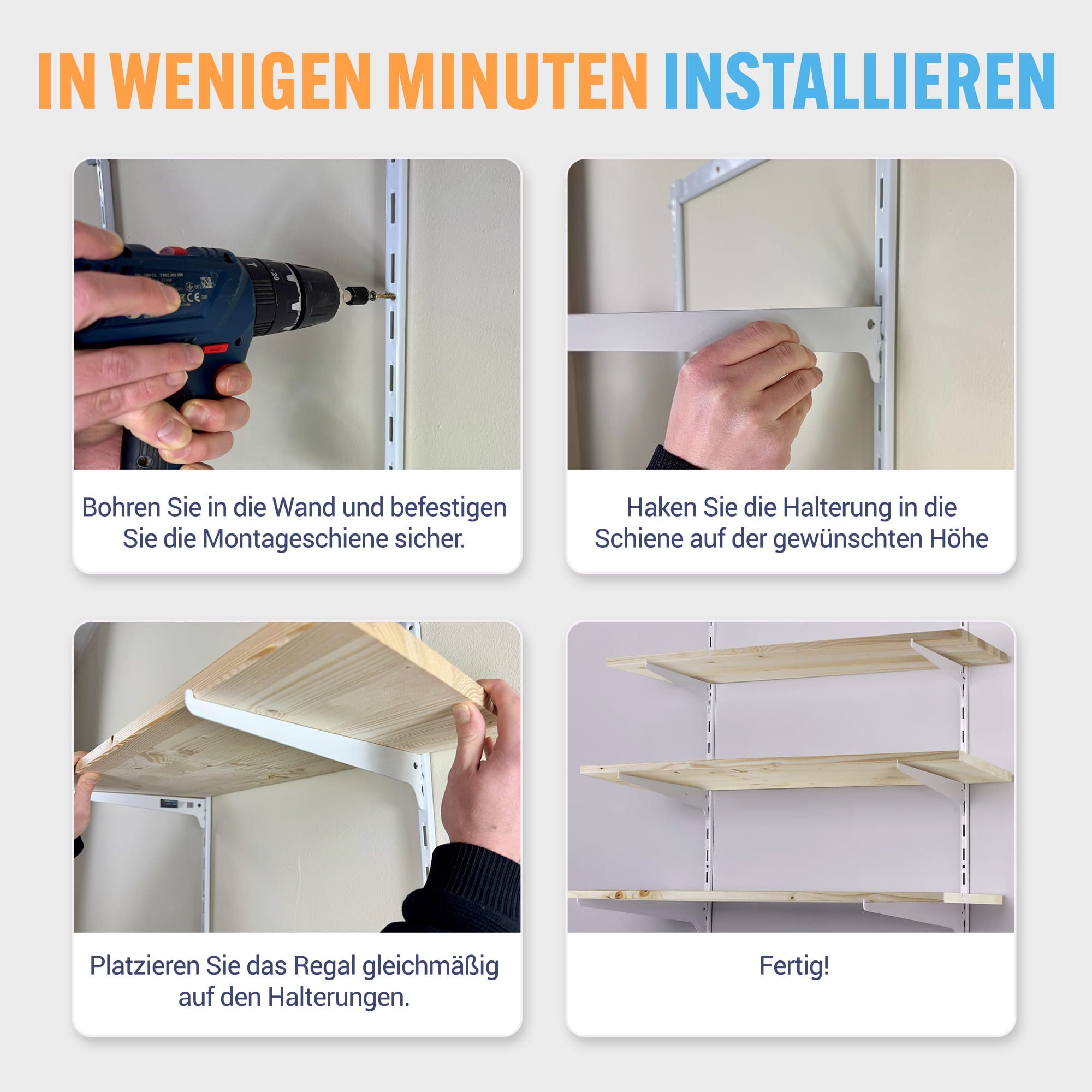 BOOMET Wandregalhalter Regalträger 1-reihig für Wandschienen, 0,2 2-tlg., Regalsystem Weiß 35cm Wandregalhalter Regalwinkel