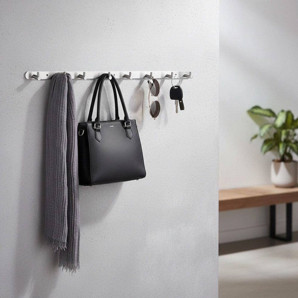 Mucola Wandpaneel Garderobe 8 Haken Wandgarderobe Kleiderhaken Hakenleiste Edelstahl, BxL: 2,50x62 cm, 0,00 qm, (Einzelartikel, 1-tlg., Komplett) Edelstahl